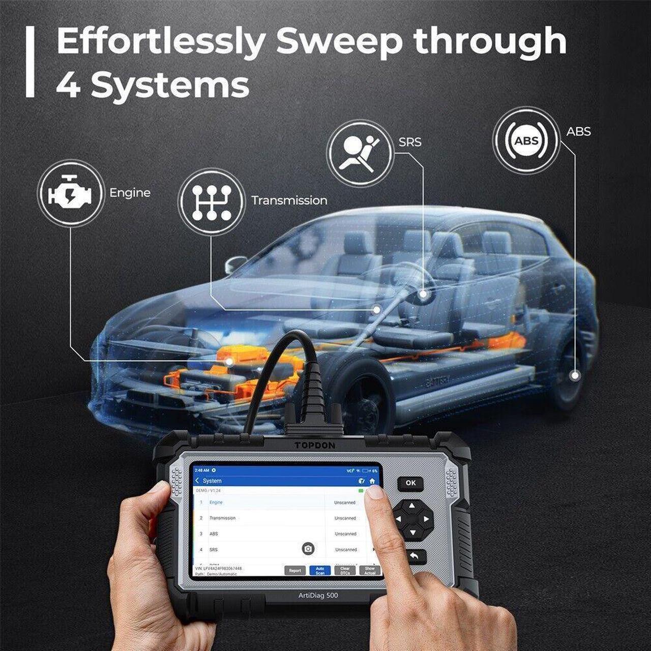 Alt view image 3 of 7 - OBD2 Scanner TOPDON ArtiDiag500 Car Diagnostic Scanner Engine ABS SRS Transmission CAN Diagnostic Full OBD2 Test