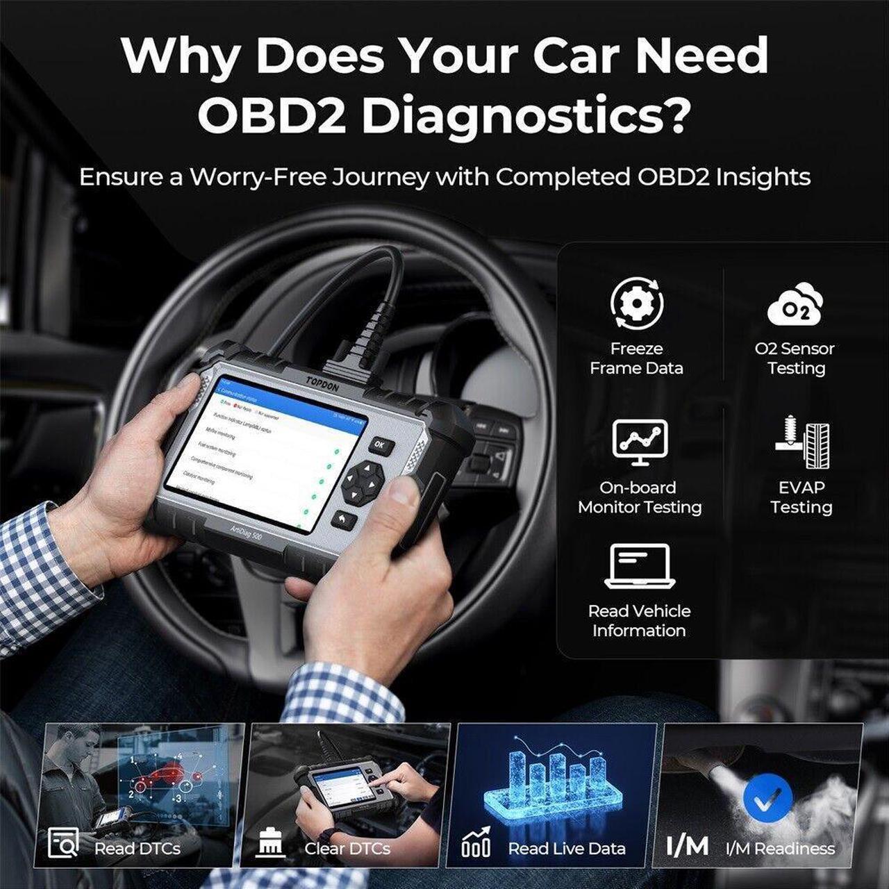 Alt view image 5 of 7 - OBD2 Scanner TOPDON ArtiDiag500 Car Diagnostic Scanner Engine ABS SRS Transmission CAN Diagnostic Full OBD2 Test