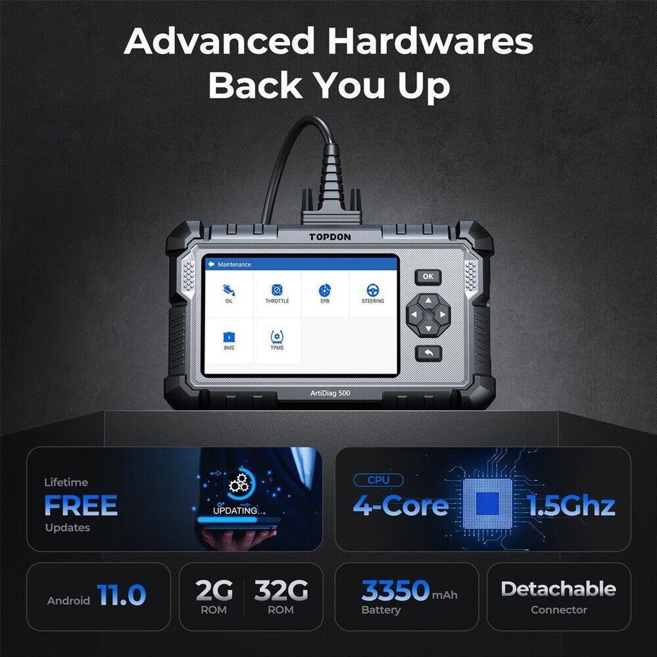 Alt view image 7 of 7 - OBD2 Scanner TOPDON ArtiDiag500 Car Diagnostic Scanner Engine ABS SRS Transmission CAN Diagnostic Full OBD2 Test