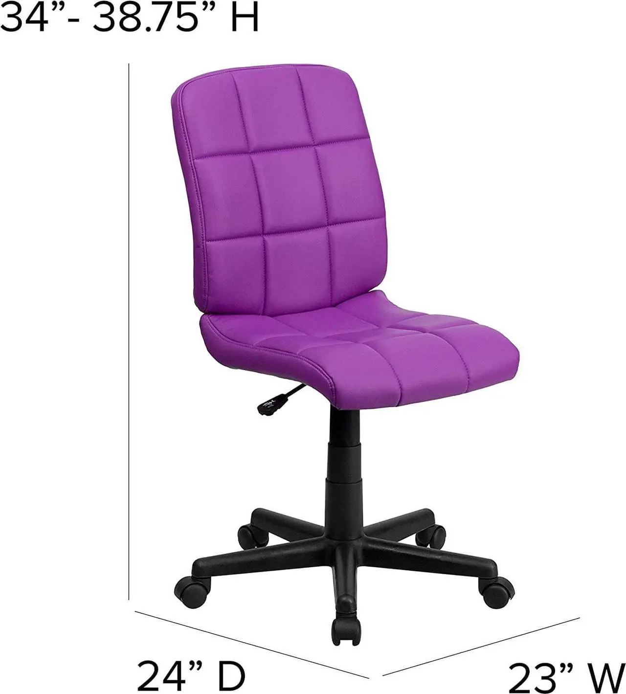 Alt view image 2 of 7 - BizChair Mid-Back Purple Quilted Vinyl Swivel Task Office Chair