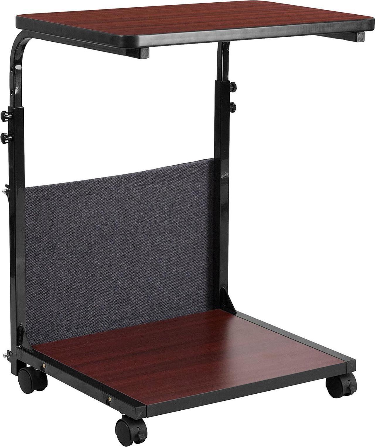 Alt view image 3 of 4 - Flash Furniture Charger Mobile Sit-Down, Stand-Up Mahogany Computer Ergonomic Desk with Removable Pouch (Adjustable Range 27'' - 46.5'')