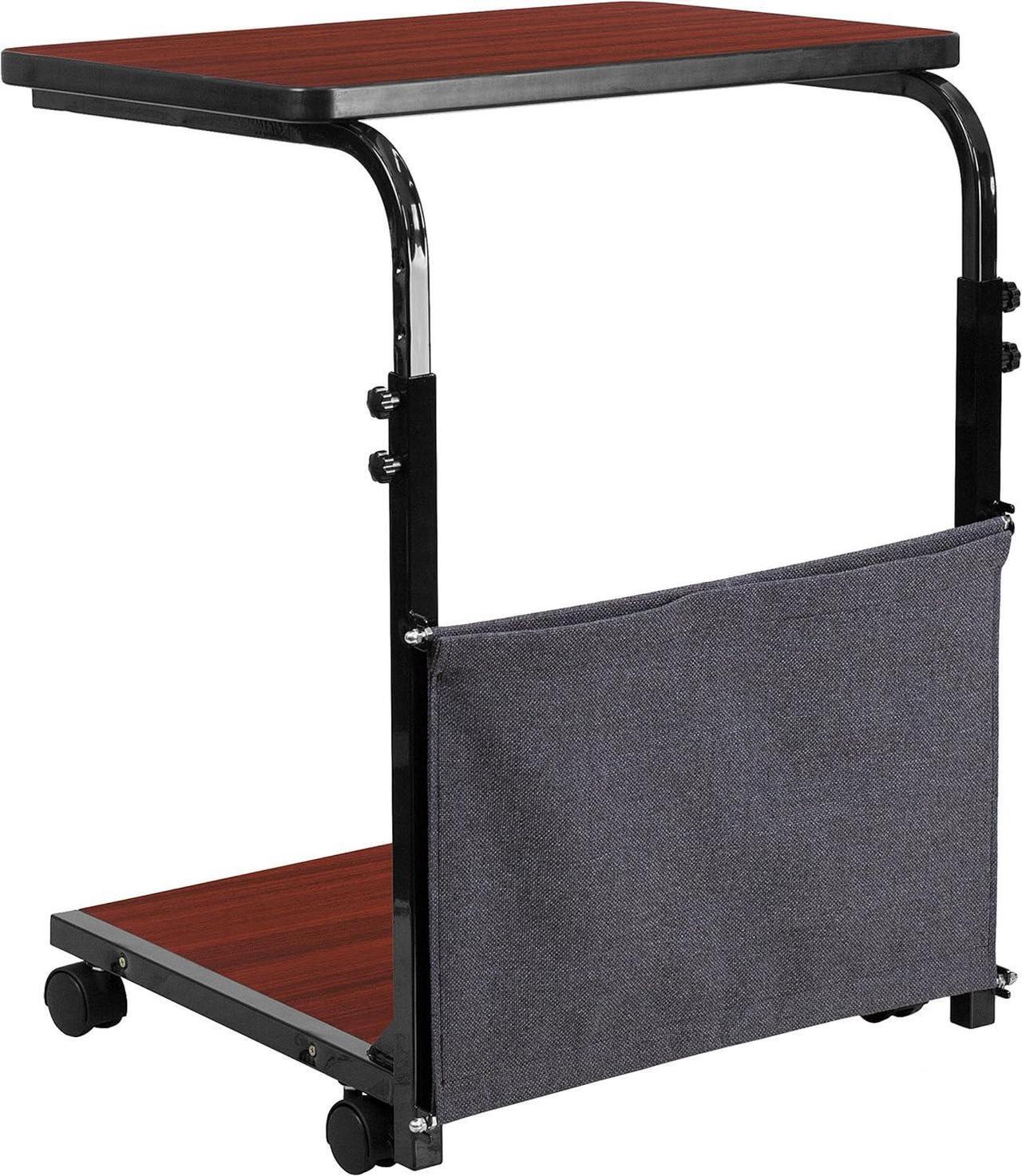 Alt view image 4 of 4 - Flash Furniture Charger Mobile Sit-Down, Stand-Up Mahogany Computer Ergonomic Desk with Removable Pouch (Adjustable Range 27'' - 46.5'')