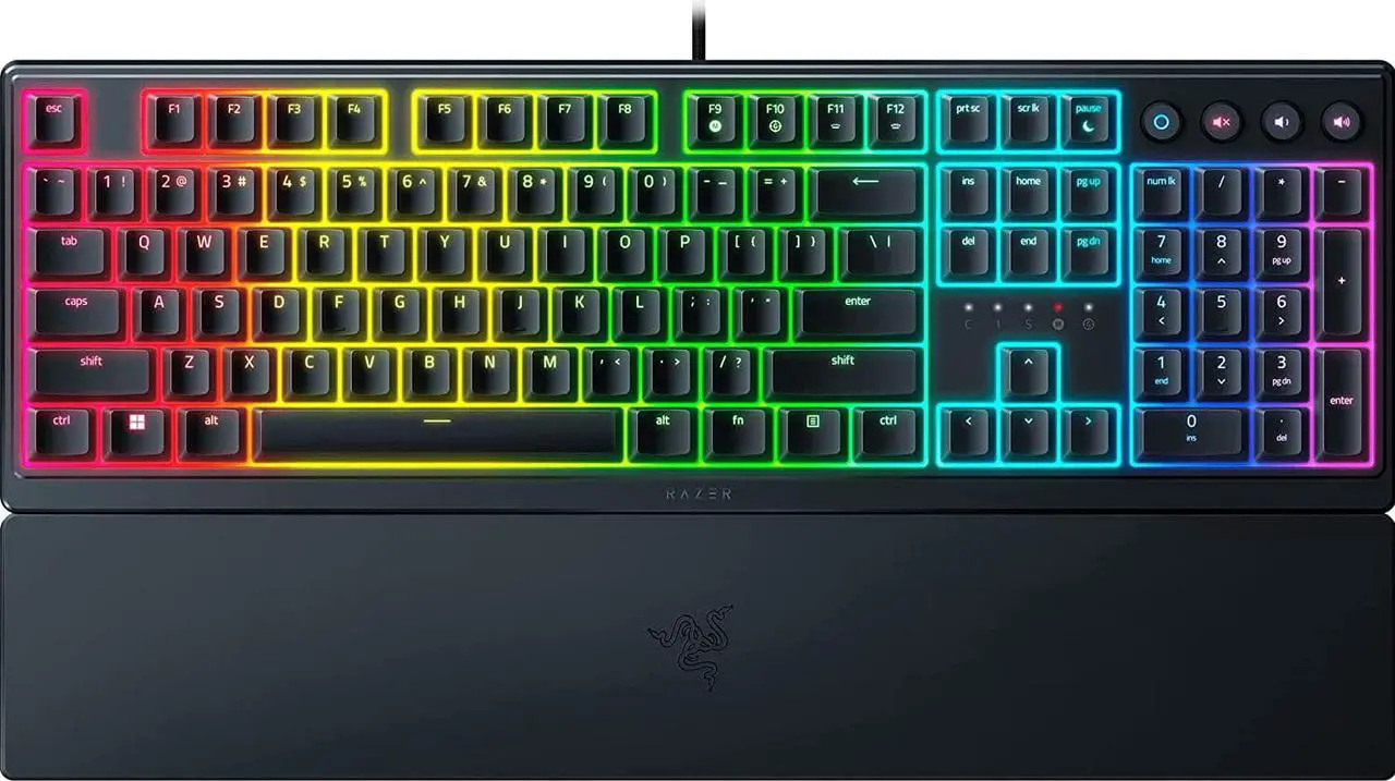 Main image of V3 Gaming Keyboard: Low Profile Keys - Mecha Membrane Switches - UV Coated Keycaps - Backlit Media Keys - 10 Zone RGB Lighting - Spill Resistant - Magnetic Wrist Wrest Snap Tap