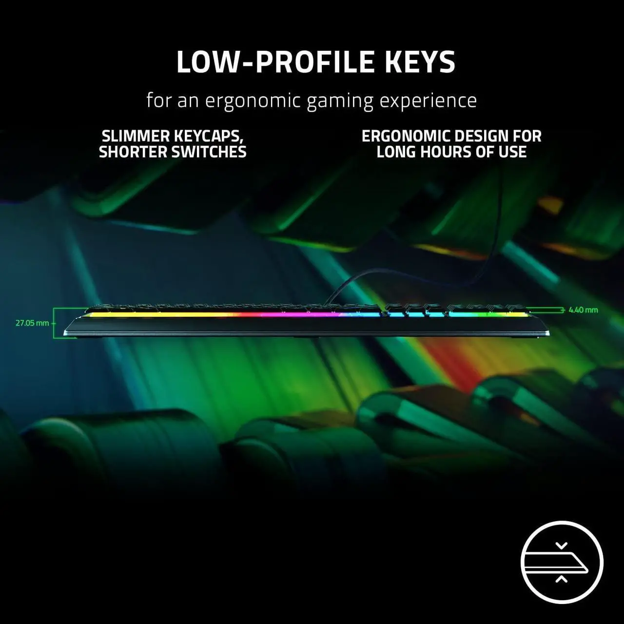 Alt view image 2 of 7 - V3 Gaming Keyboard: Low Profile Keys - Mecha Membrane Switches - UV Coated Keycaps - Backlit Media Keys - 10 Zone RGB Lighting - Spill Resistant - Magnetic Wrist Wrest Snap Tap