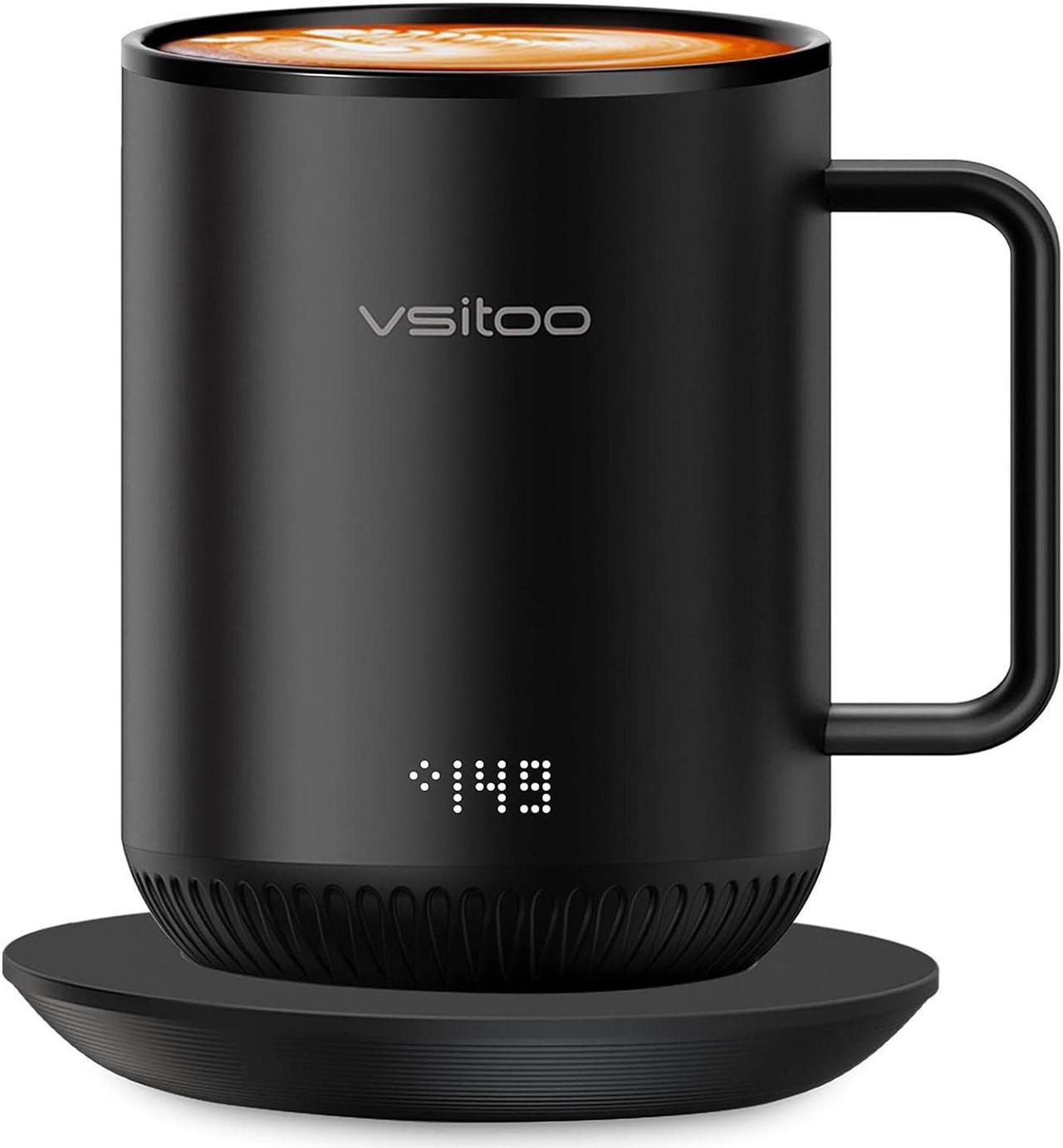 VSITOO S3 Temperature Control Smart Mug 2 with Lid, Self Heating Coffee Mug 10 oz, Touch Tech&LED Display, Black - App Controlled Heated Coffee Mug - Improved Design