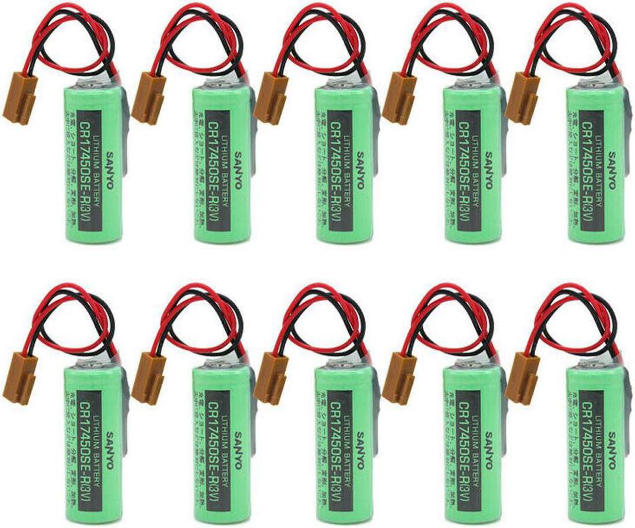 (10 Pack) 3V 2500mAh Replacement Battery with Plug for SANYO CR17450SE-R FANUC A98L-0031-0012 PLC Battery