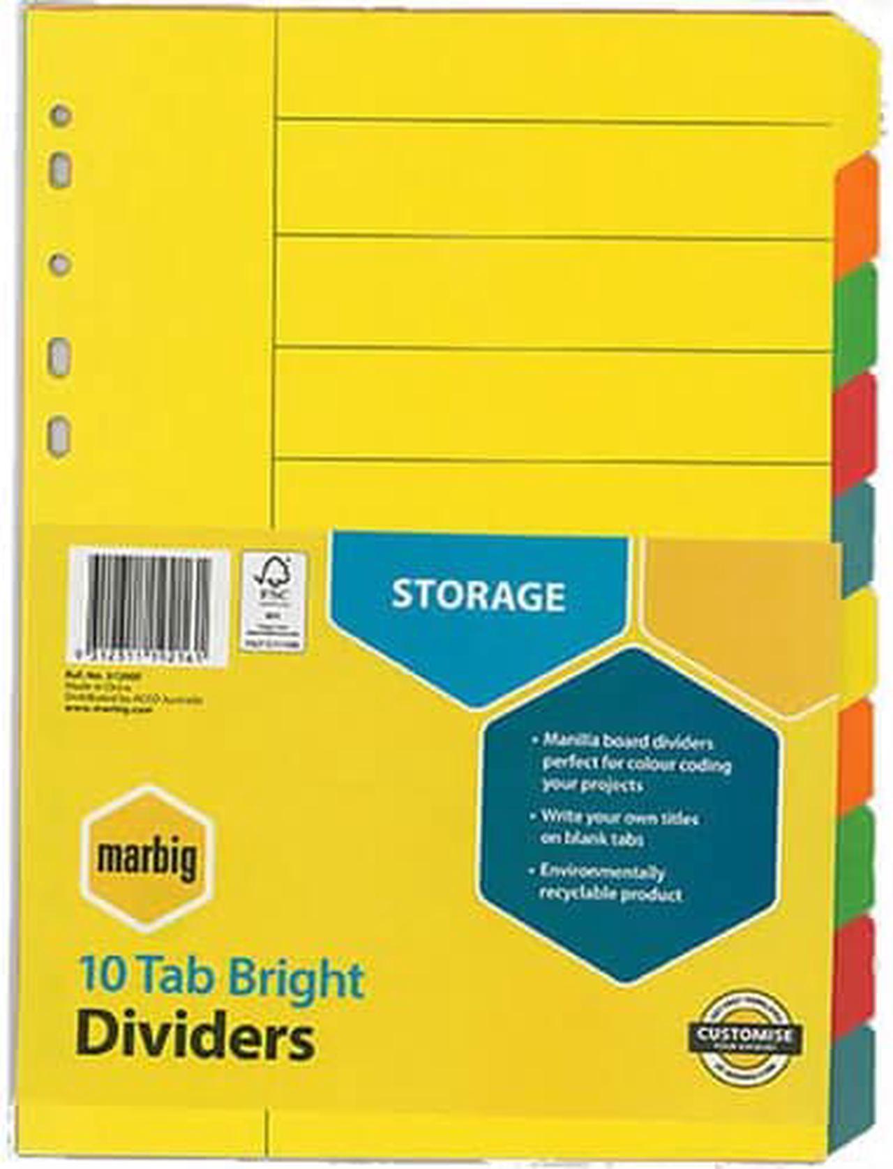 Marbig Manilla Bright Dividers (A4) - 10 Tab