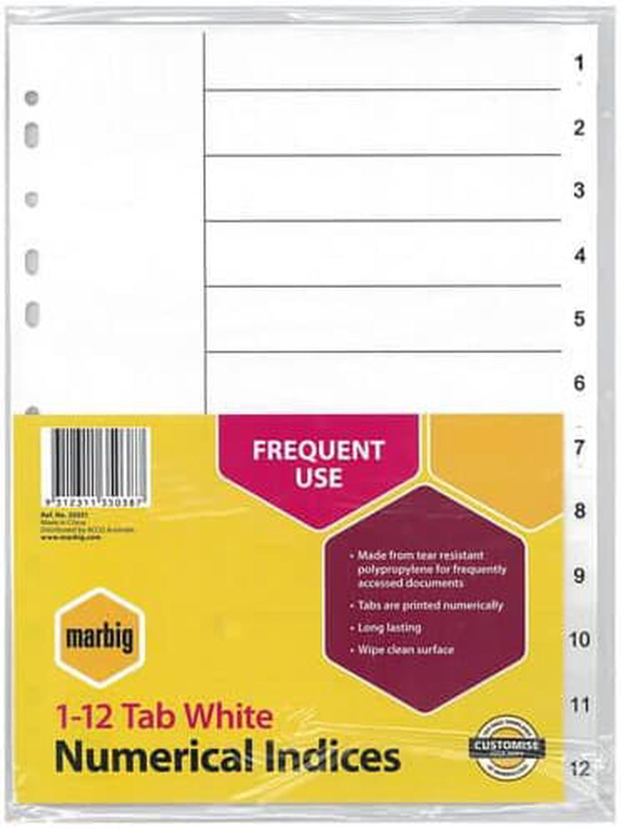 Marbig Numerical Indices & Dividers A4 (White) - 1-12 Tab