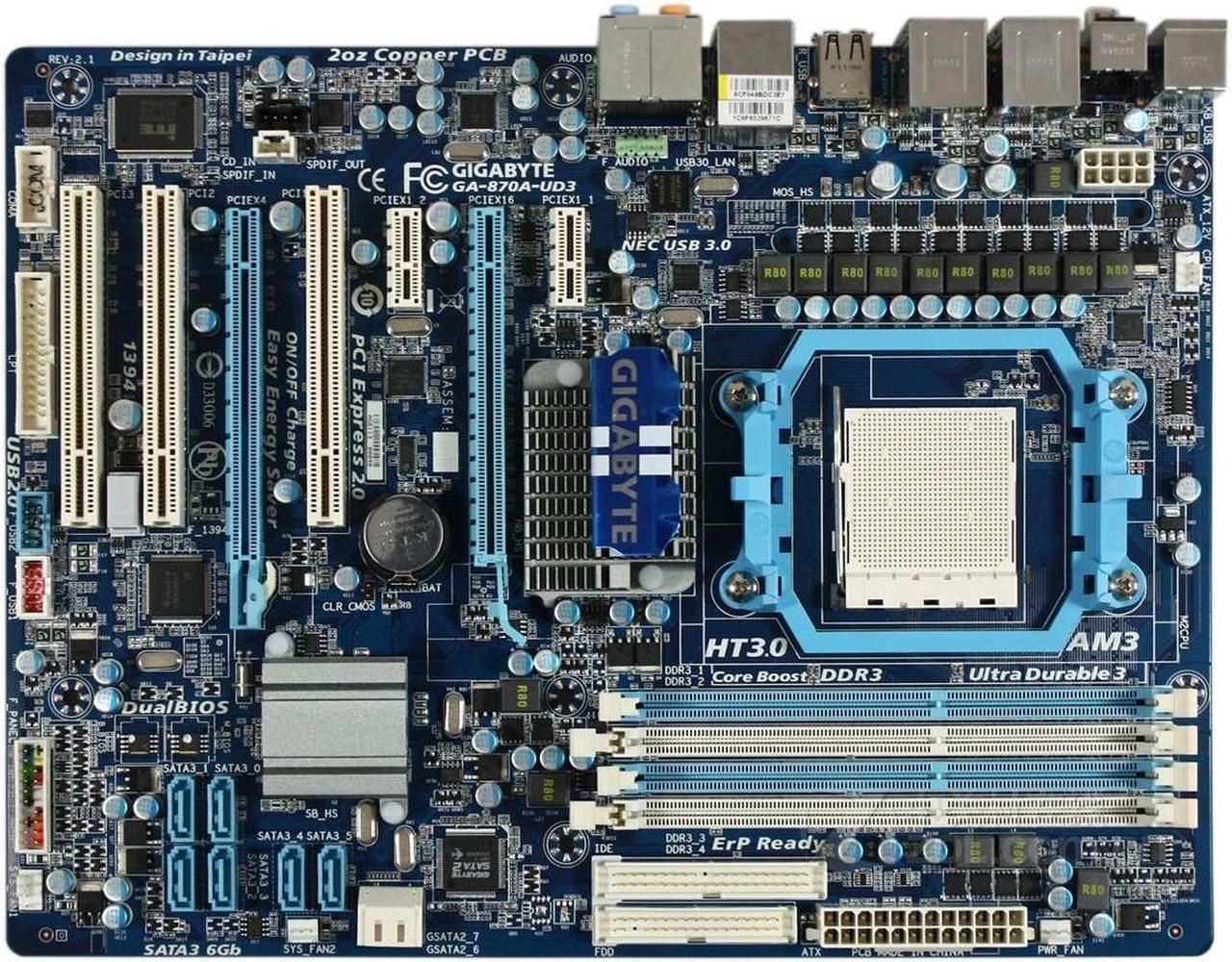 Main image of GIGABYTE GA-870A-UD3 Socket AM3 AMD 870 DDR3 32GB ATX