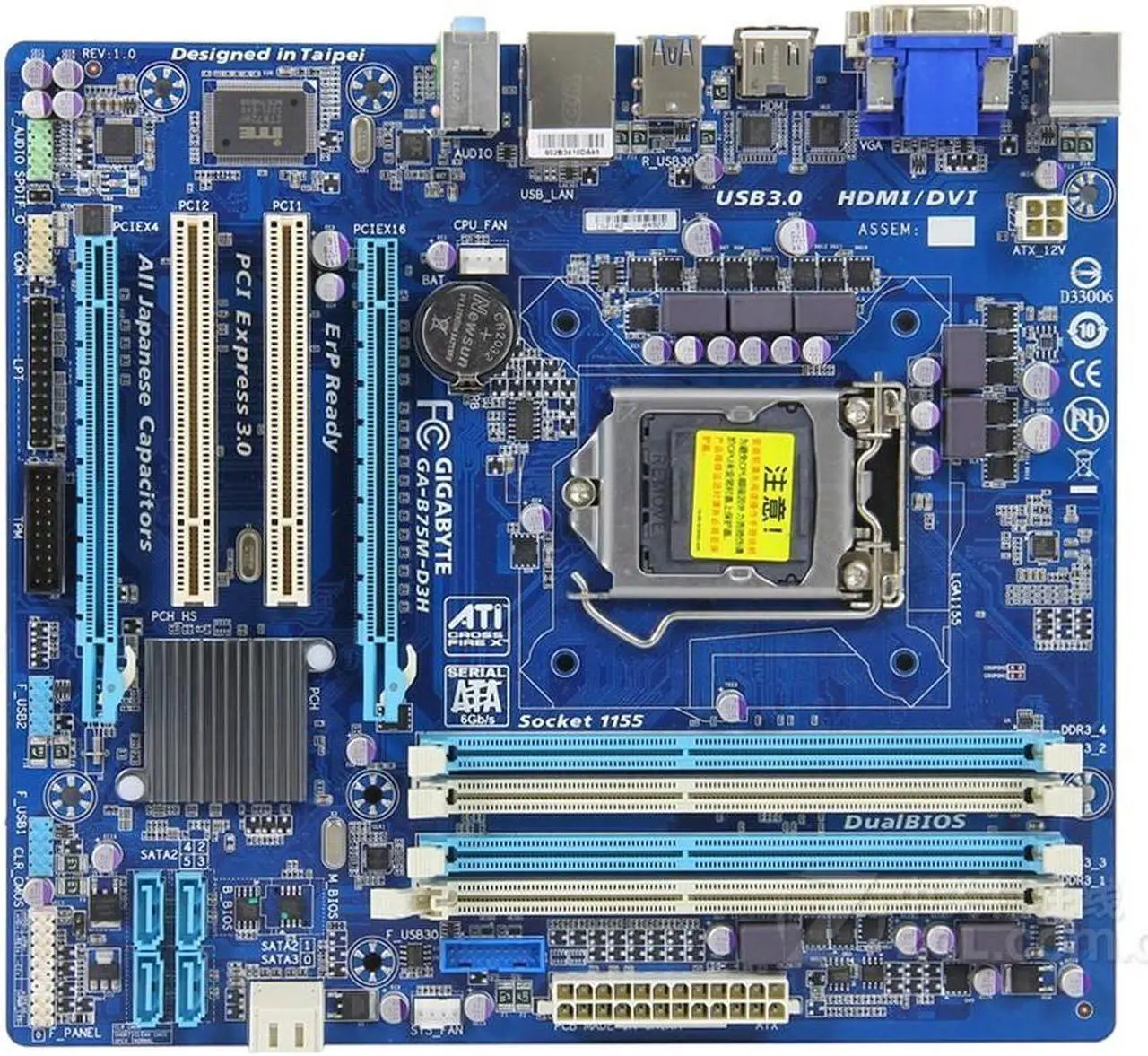 Main image of GIGABYTE GA-B75M-D3H LGA 1155 Intel B75 DDR3 32GB Micro ATX