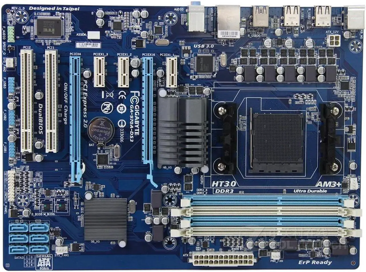 Main image of GIGABYTE GA-970A-DS3 Socket AM3+ AMD 970 DDR3 32GB ATX