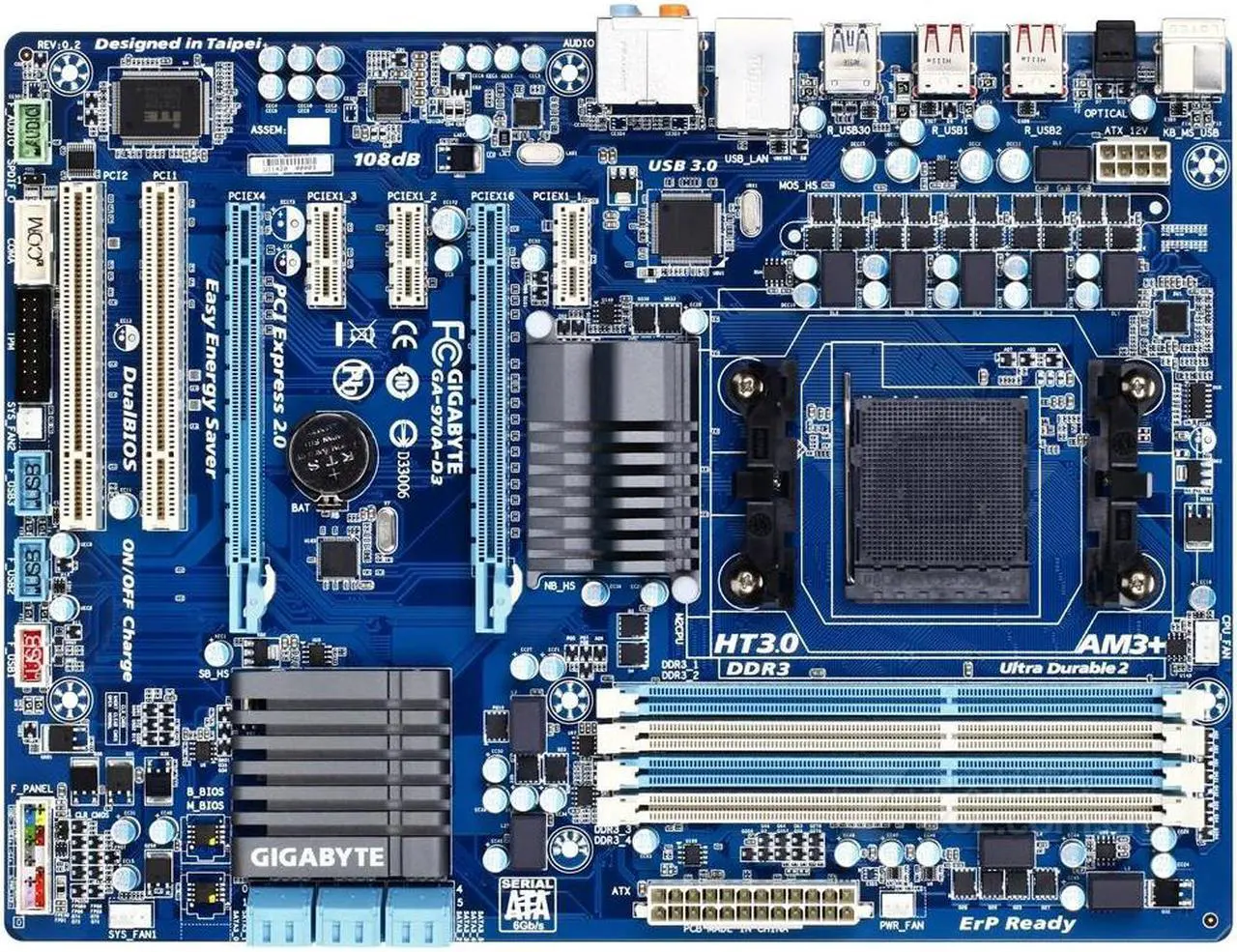 Main image of GIGABYTE GA-970A-D3 Socket AM3+/AM3 AMD 970 DDR3 32GB ATX
