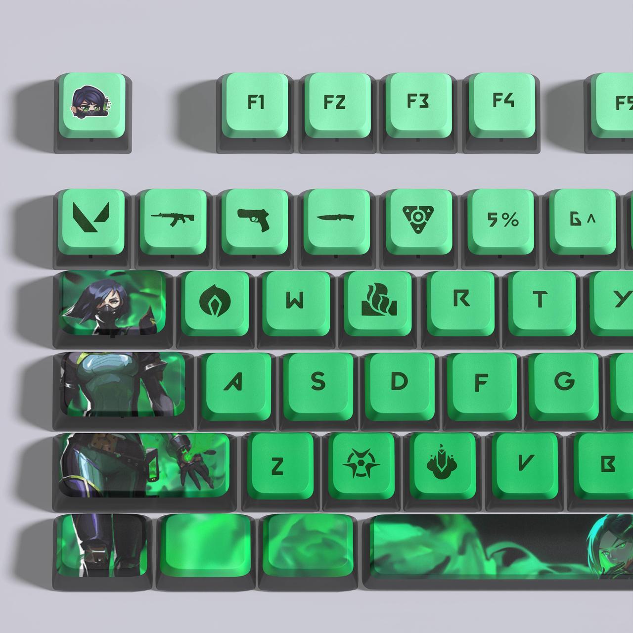 Alt view image 3 of 5 - ROAXRJ VALORANT Themed Keycaps Viper Black translucent on all sides PBT heat-sublimation keycaps 119 keys ASA high degree
