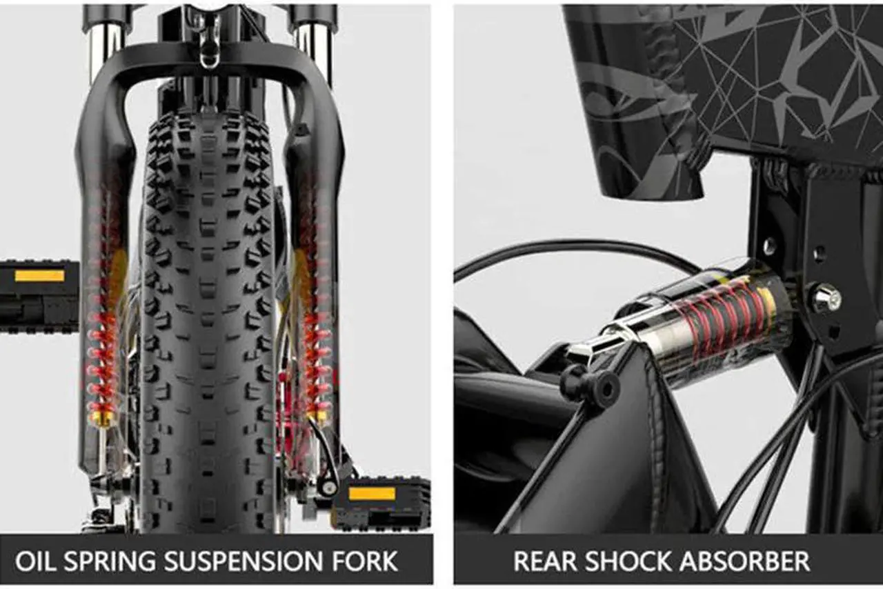 Alt view image 6 of 7 - Bezior Electric Bike XF200 for Adults, Foldable 20" x 4.0 Fat Tire Electric Bicycle, 1000w Motor 48V 15Ah Removable Lithium Battery, 25MPH Snow Beach Mountain E-Bike Shimano 7-Speed Gear Ebikes Red