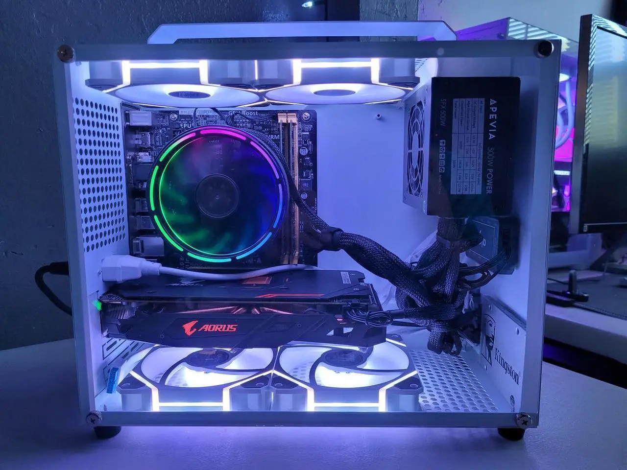 V500 Mini Portable M-ATX/ITX Computer Case, MINI-Tower CASE, Full Side Transparent DIY Desktop Case With Handle, Support 320MM GPU Size (Black-2.0