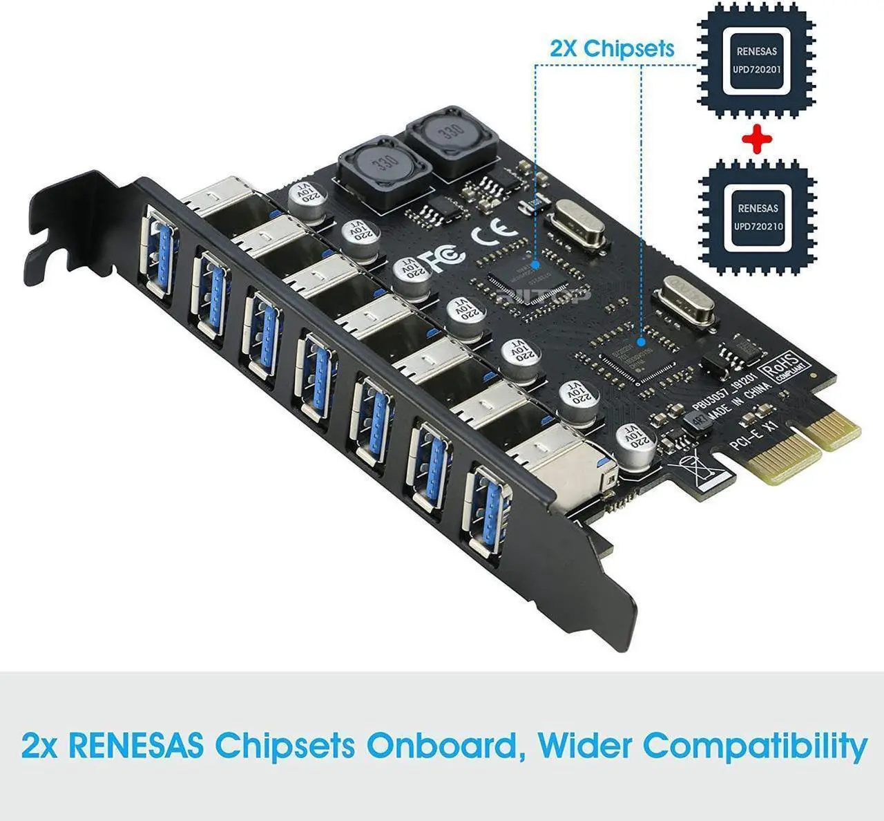 Alt view image 3 of 7 - PCIE USB 3.0 Card 7 Ports High Speed 5Gbps, RIITOP PCI-E Expree to USB3 Expansion Adapter Card Controller for Windows 11/10/8/7/XP/Vista (NOT for 2U Case)