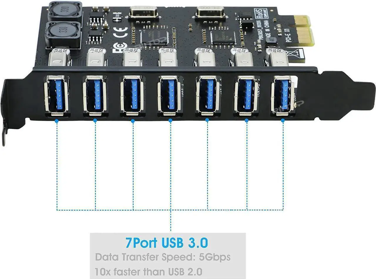 Alt view image 5 of 7 - PCIE USB 3.0 Card 7 Ports High Speed 5Gbps, RIITOP PCI-E Expree to USB3 Expansion Adapter Card Controller for Windows 11/10/8/7/XP/Vista (NOT for 2U Case)