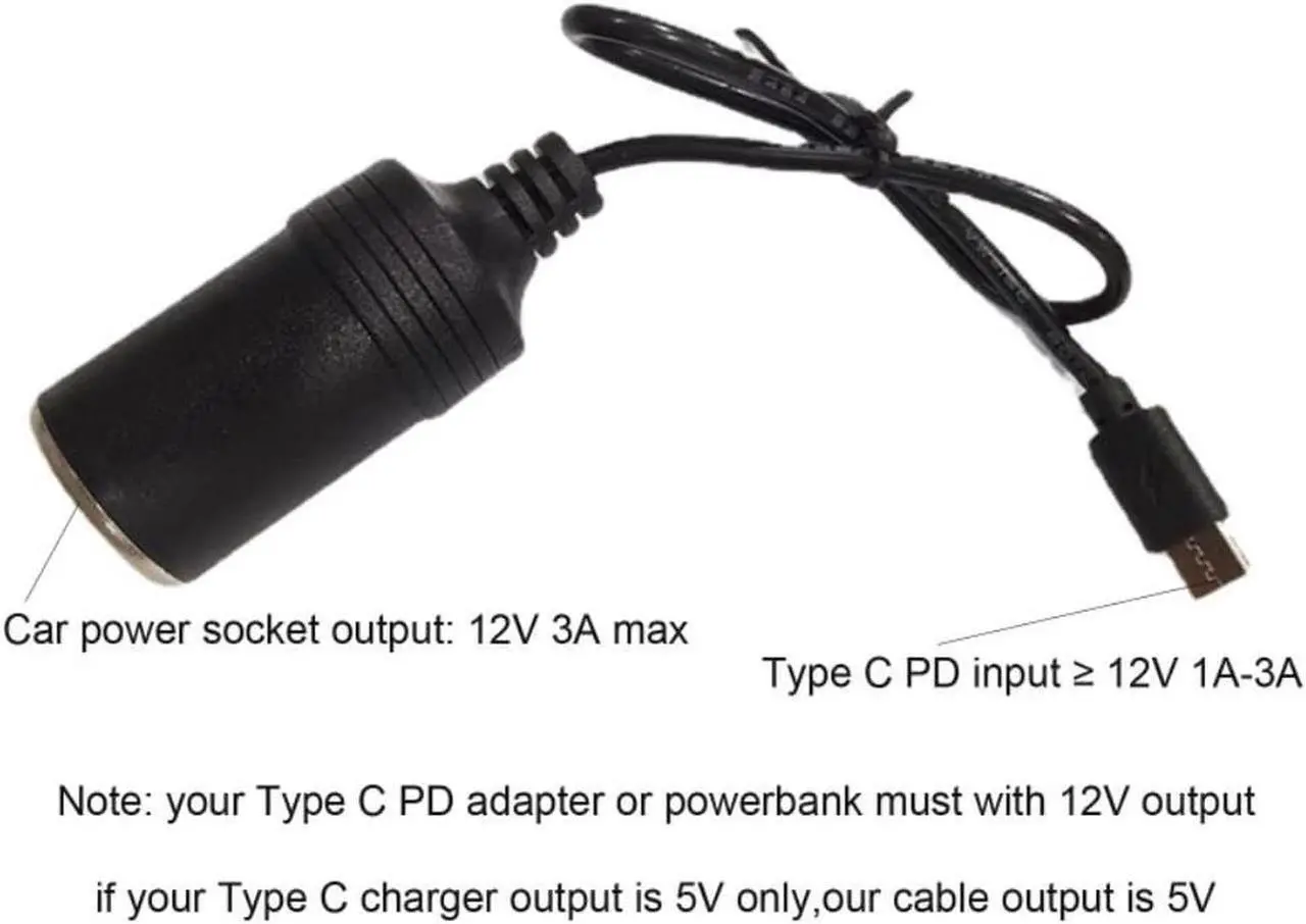 Alt view image 2 of 3 - USB C PD Type C Male to 12V Car Cigarette lighter Socket Female Step Up Cable for Driving Recorder GPS E-Dog Car Fan