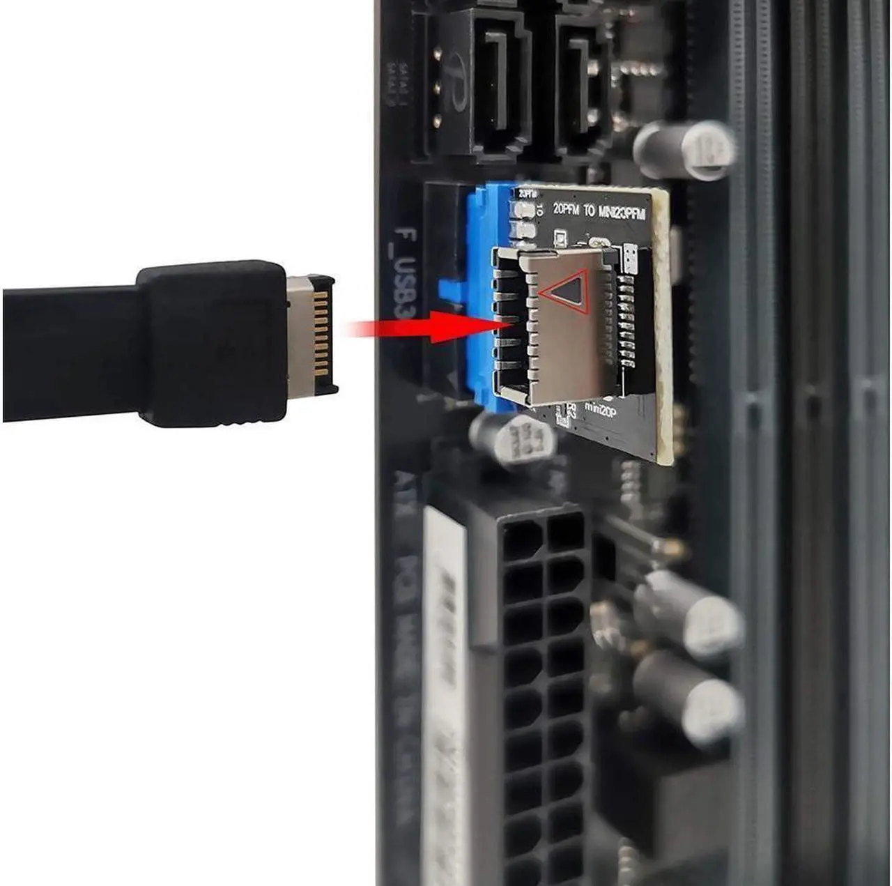 Alt view image 6 of 6 - USB 3.0 (3.1 Gen 2) Internal (19-Pin) Header to USB 3.1/3.2 Type-C (20-Pin) A-Key Front Panel Adapter