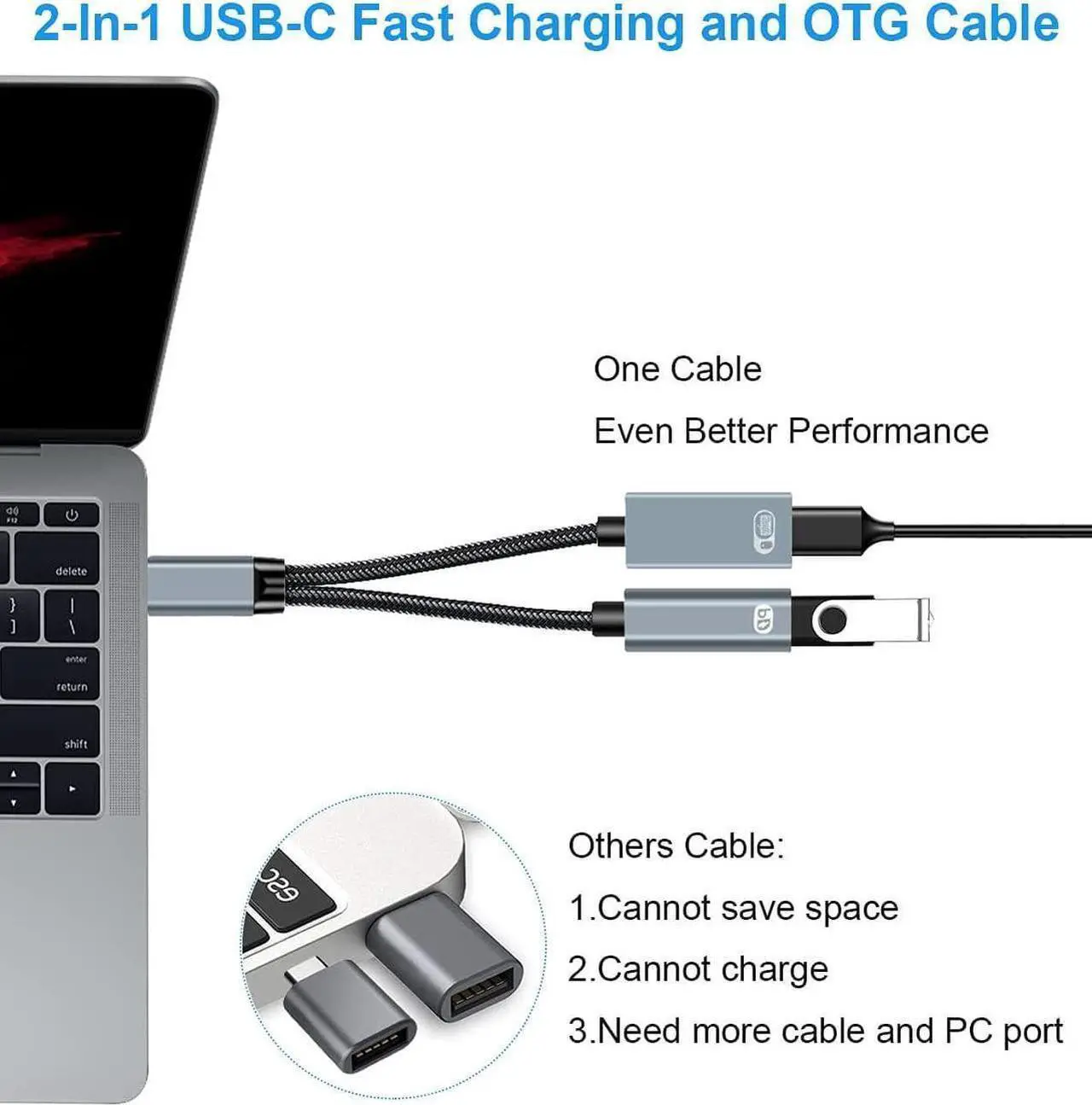 Alt view image 2 of 7 - USB C to USB Adapter OTG and Charger Cable, 2 in 1 USB-C Splitter with 60W PD Charging Type C OTG and USB A Female Port Compatible with Chr-o-mecast G-o-o-g-l-e TV, i-P-ad Pro, S21/S20, Pixel,L-G G8
