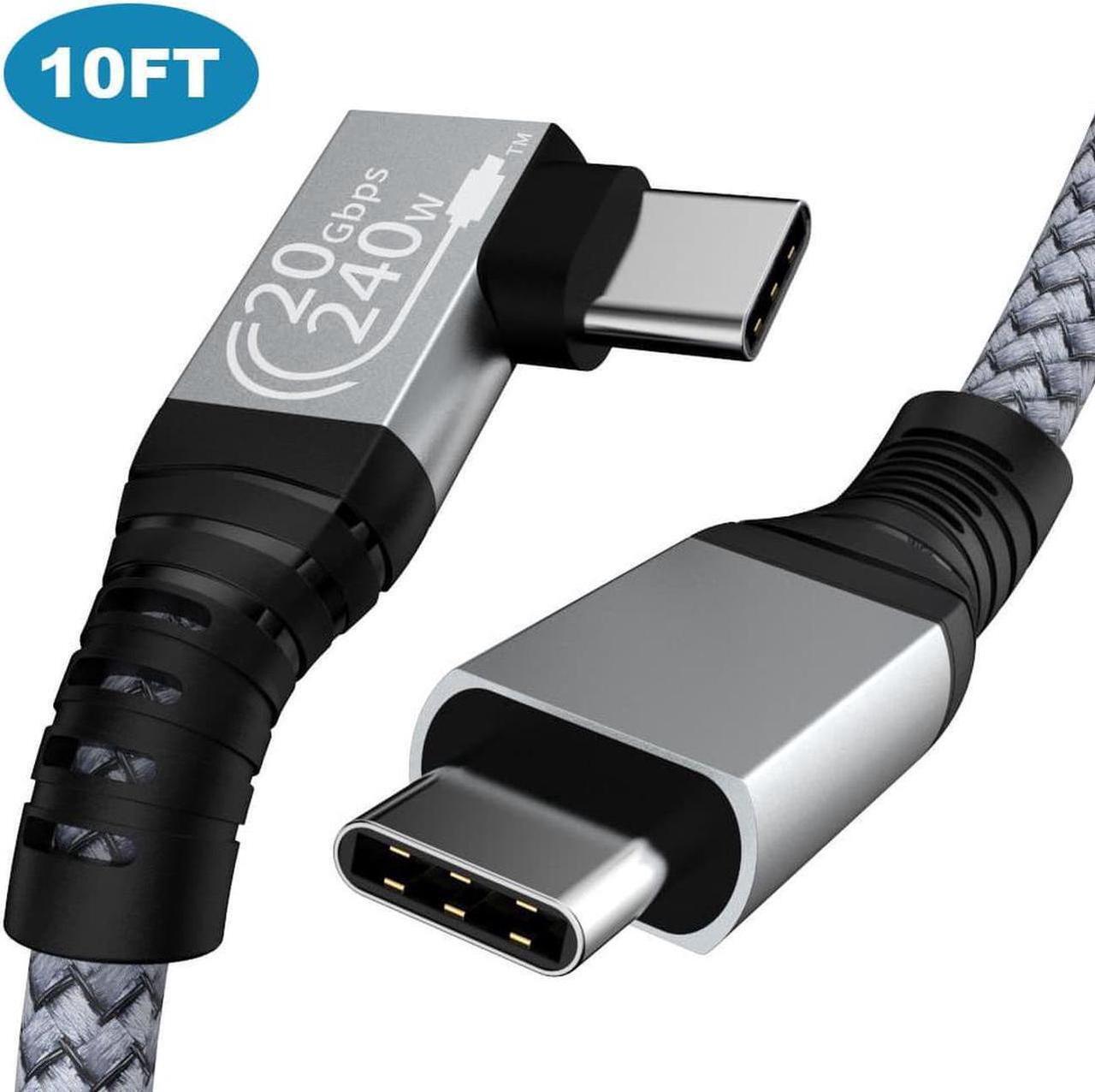 Main image of 240W USB C to USB C Cable 10ft, USB C 3.2 Gen 2 Cable 20Gbps Data, 90 Degree Right Angle Thunderbolt 3 USB C to C Cable, 4K@60Hz Video Cord to Compatible with USB-C MacBook, i-Pad Pro, Monitor etc.