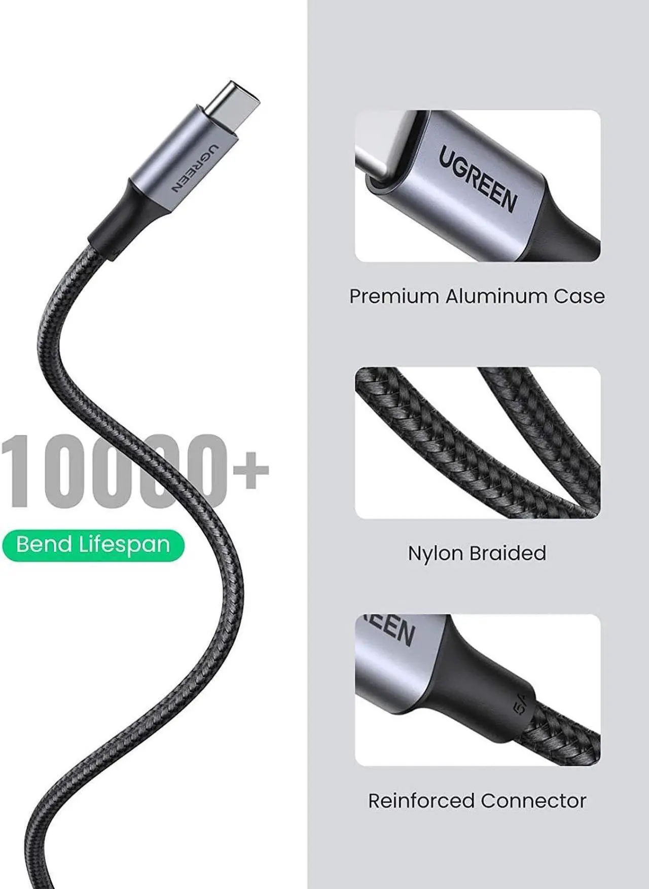 Alt view image 2 of 7 - UGREEN 100W USB C to USB C Cable 6ft, Type C Charger 5A Fast Charging Cable, USBC to USBC Cord Compatible with MacBook Pro 2021, iPad Pro 2021, iPad Air 5, Samsung Galaxy S21, Pixel, Switch, and More