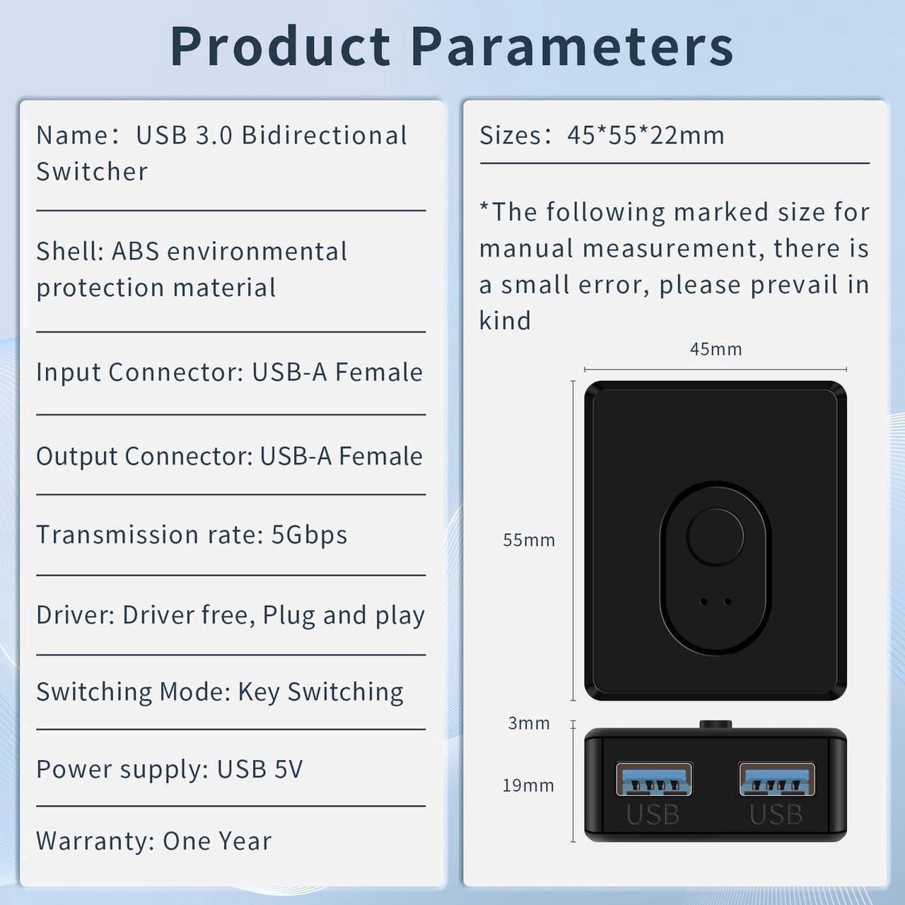 Alt view image 6 of 7 - USB Switcher 2 in 1 Out(1 in 2 Out) Bi-Directional,USB 3.0 Switch Selector,Keyboard Mouse Switcher,USB Switcher 2 Computers Share 1 Device for Printer,Keyboard, USB Switch with 2pcs USB Cables