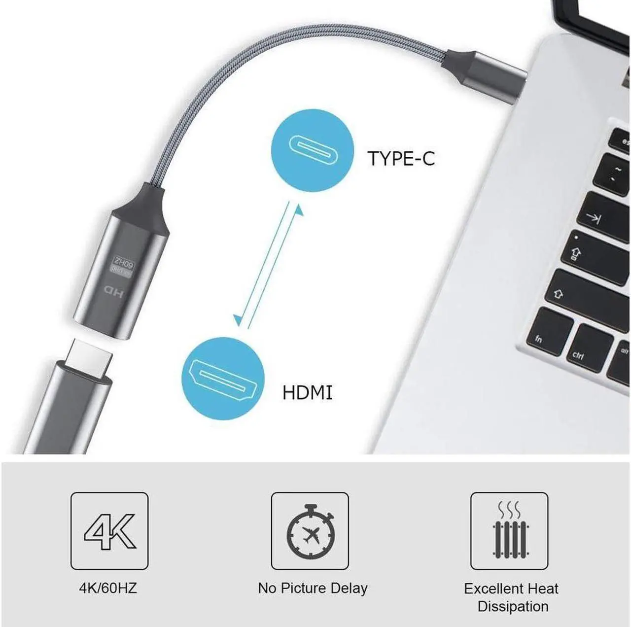 Alt view image 6 of 6 - USB C to HDMI Adapter, USB C Male to HDMI Female Cable HDMI to USB C Converter Compatible for MacBook, iPad Pro, Pixelbook, XPS, Galaxy, and More