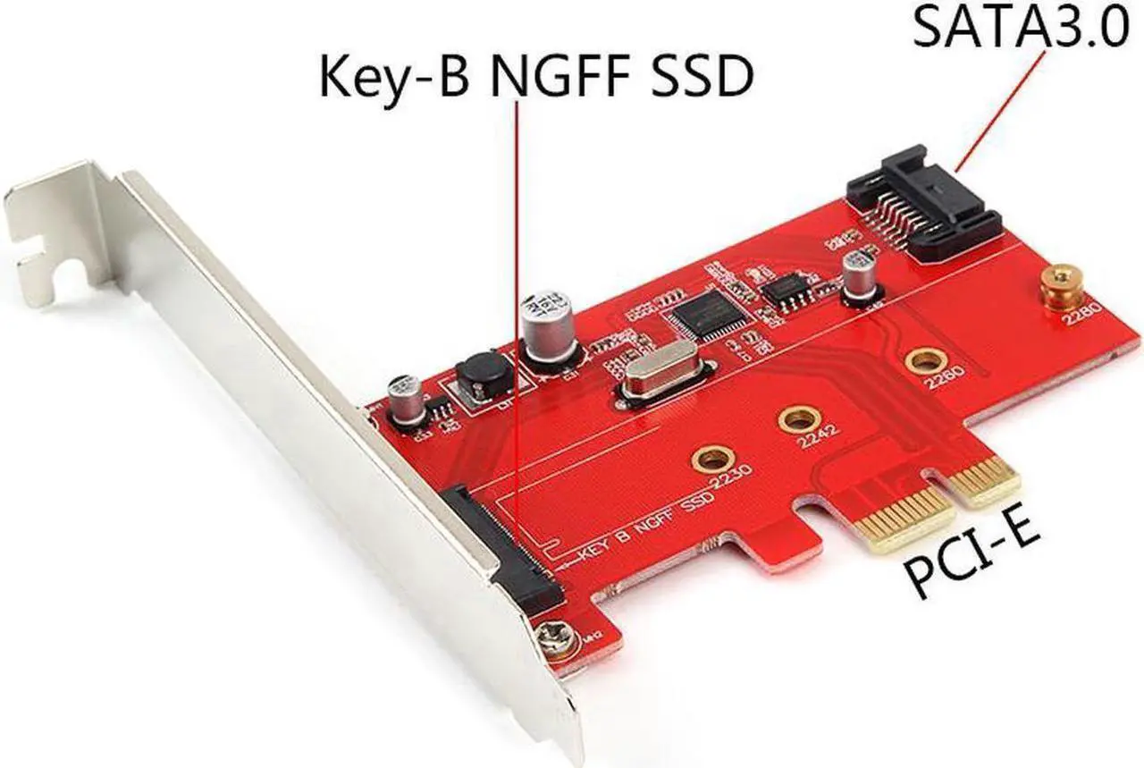 Alt view image 2 of 5 - PCIe X1 to M.2(NGFF) + SATA 6G (HDD/SSD) with Standard Profile Bracket,ASM1061 Chipset PCI-Express to B Key M.2 SATA SSD 2280 2260 2242 2230 w/ SATA III Port