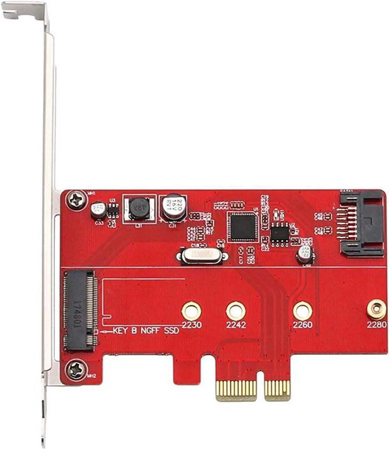 Main image of PCIe X1 to M.2(NGFF) + SATA 6G (HDD/SSD) with Standard Profile Bracket,ASM1061 Chipset PCI-Express to B Key M.2 SATA SSD 2280 2260 2242 2230 w/ SATA III Port