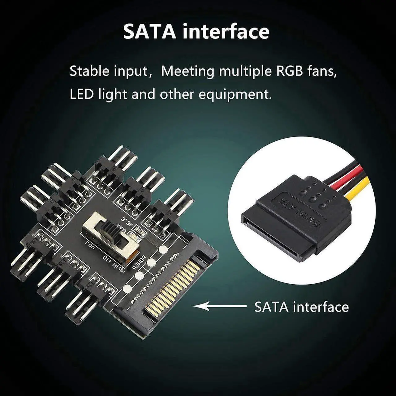 Alt view image 2 of 6 - Chassis Fan Hub, SATA 1 to 8 Way12V 3 PIN Cooling Fan Splitter Controller Hub 3 Pin PWM for PC Desktop Computer Motherboard(12V 3-Pin)