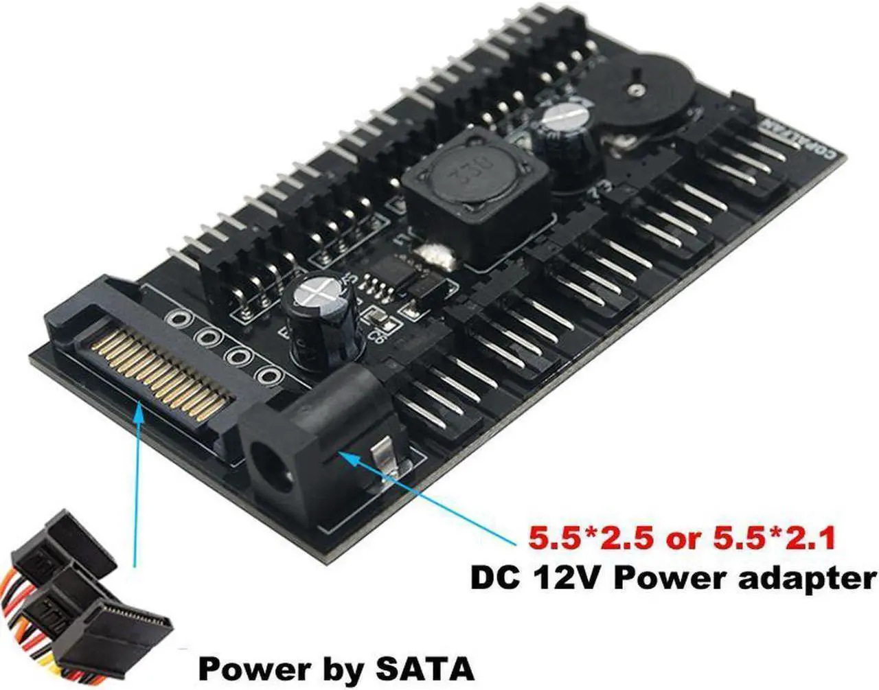 Alt view image 3 of 3 - 3Pin & 4Pin PWM Fan Speed Controller,SATA to 10 Way 4-pin Fan Hub Splitter Adapter for Cooling Radiator