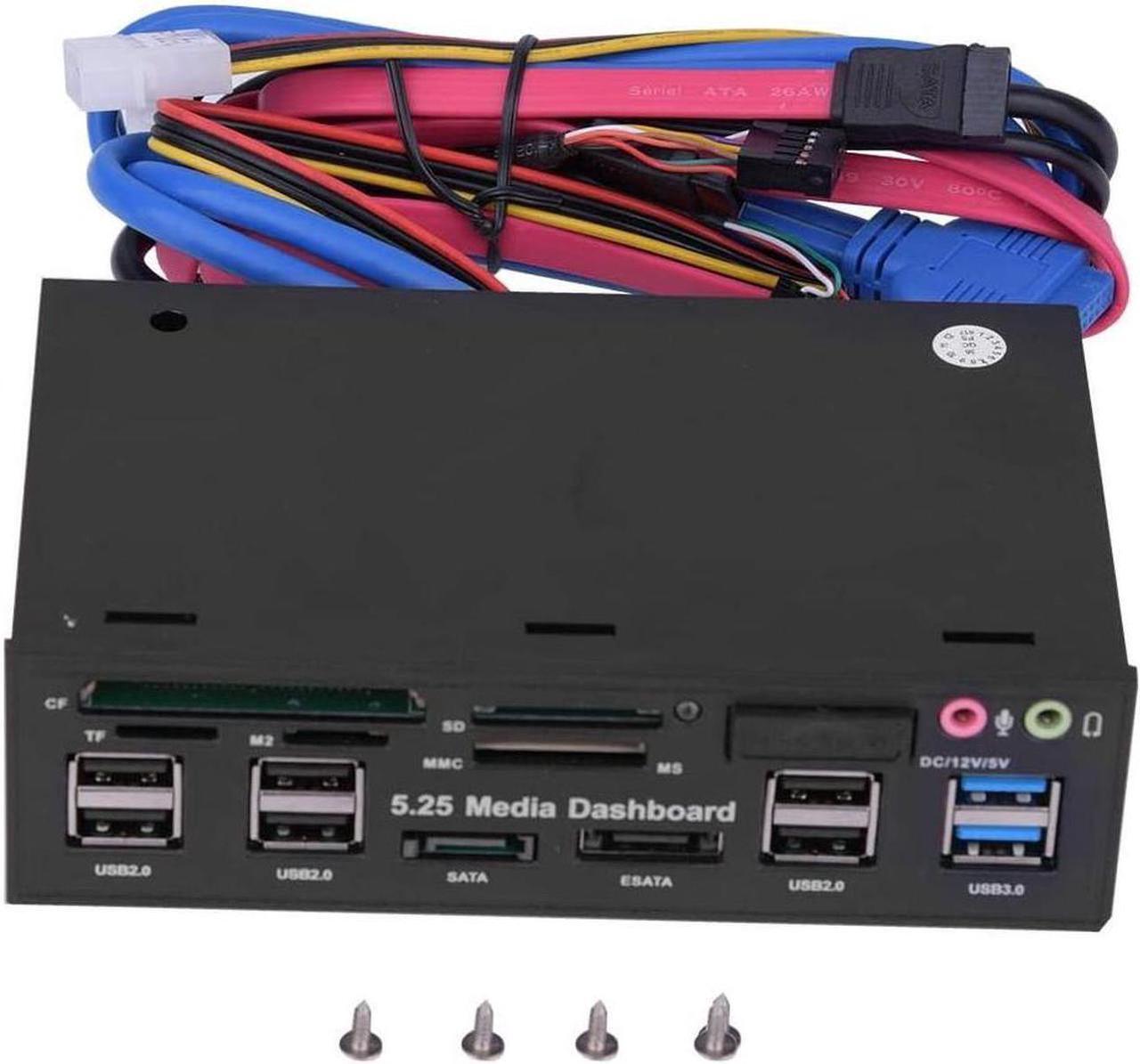 Alt view image 2 of 5 - Multi-Function Card Reader, 5.25 inch Media Dashboard, with USB3.0/2.0 Hub, eSATA, 4 pin Power Port, Audio, Supports M2/TF/SD/MS/CF, Multi Card Reader