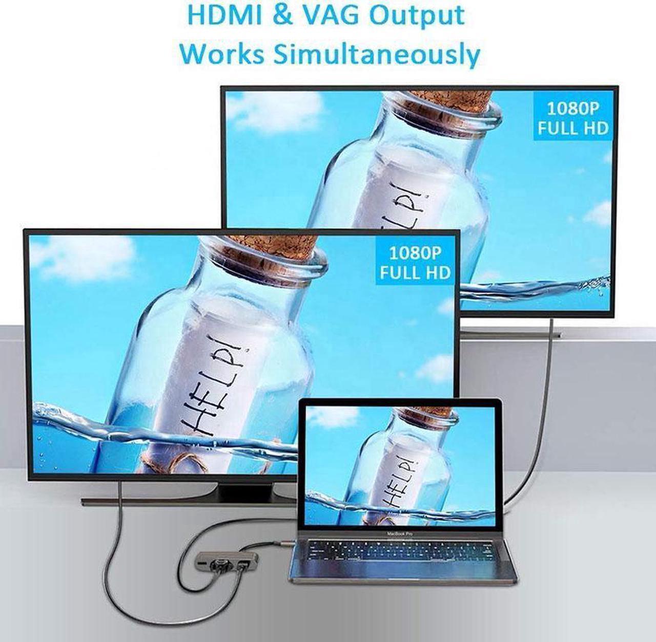 Alt view image 3 of 6 - 5 In 1 Type C Adapter Hunderbolt to HDMI VGA USB 3.0 and 3.5mm Jack Audio PD Charging for MacBook Pro Laptop Phone