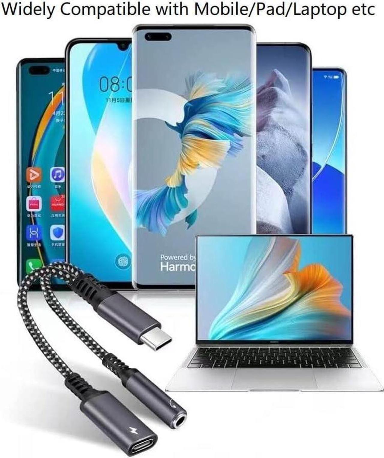 Alt view image 3 of 4 - FOR USB C to 3.5mm Audio Adapter 2-in-1 Splitter with PD Charger Cable Type C to 3.5 mm Aux Jack Headphones Cord and 60W Fast Charging Port Wire (Black)