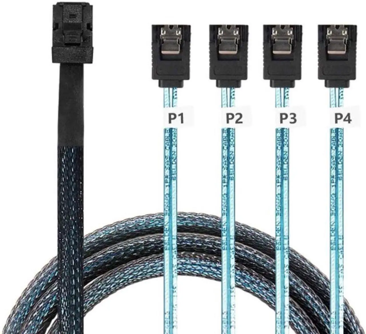 Alt view image 2 of 7 - Internal HD Mini SAS (SFF-8643 Host) - 4X SATA (Target) Cable, Mini SAS to SATA Cable, SFF-8643 to 4X SATA Cable, SFF-8643 for Controller, 4 Sata Connect to Hard Drive, 3.3 ft.