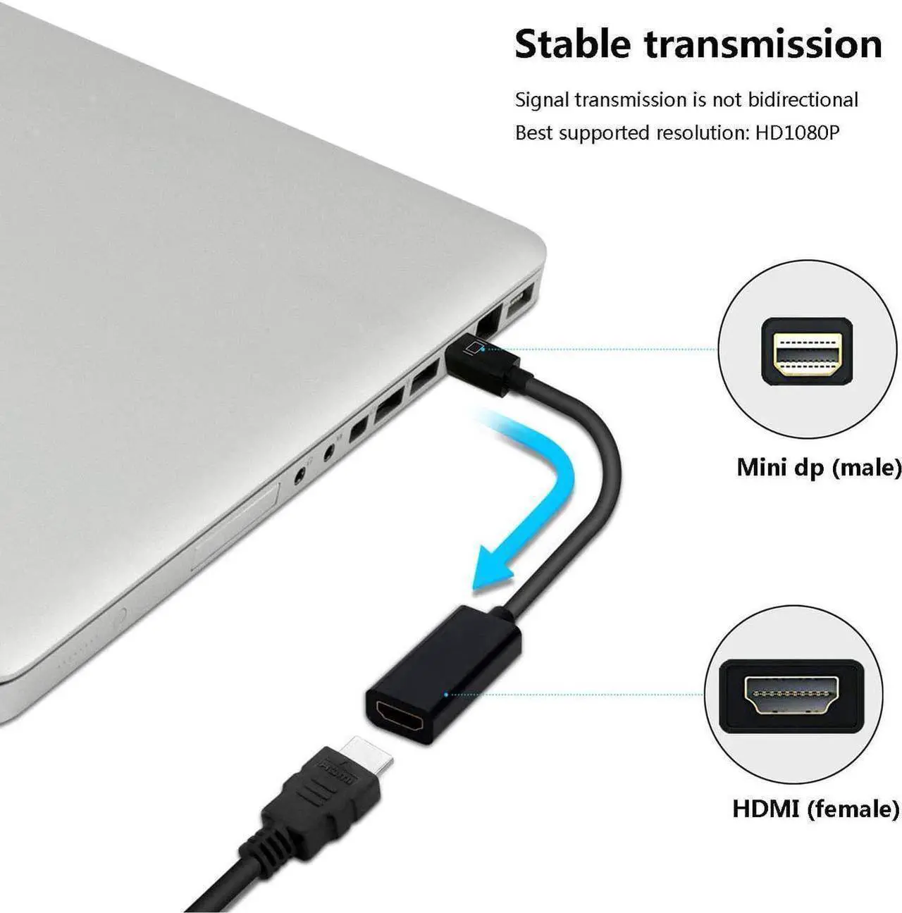 Alt view image 5 of 5 - Mini DisplayPort to HDMI, Mini DP(Thunderbolt) to HDMI Converter Gold-Plated Cord Compatible for MacBook Pro, MacBook Air, Mac Mini, Microsoft Surface Pro 3/4, etc