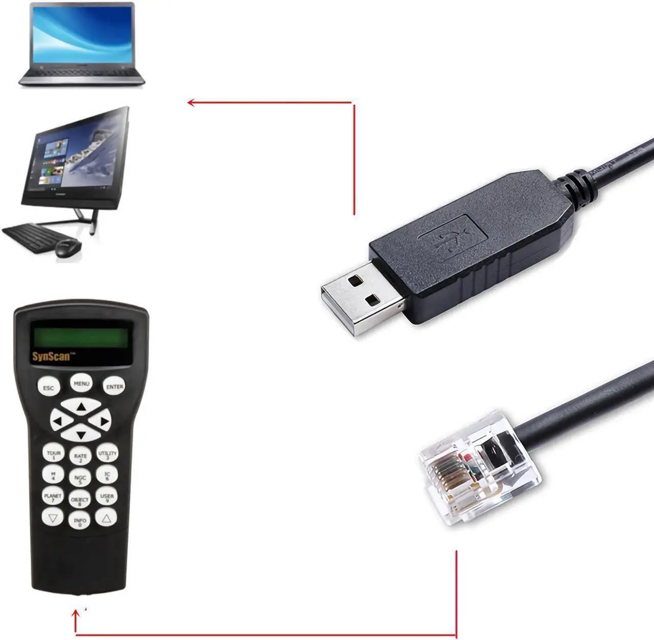 Alt view image 4 of 6 - USB RJ12 Upgrade cable Compatible with Skywatcher Telescope Synscan HC(Hand Controller),Connect Handset to PC,USB to RJ11/RJ12 6P4C Console Cable,6ft