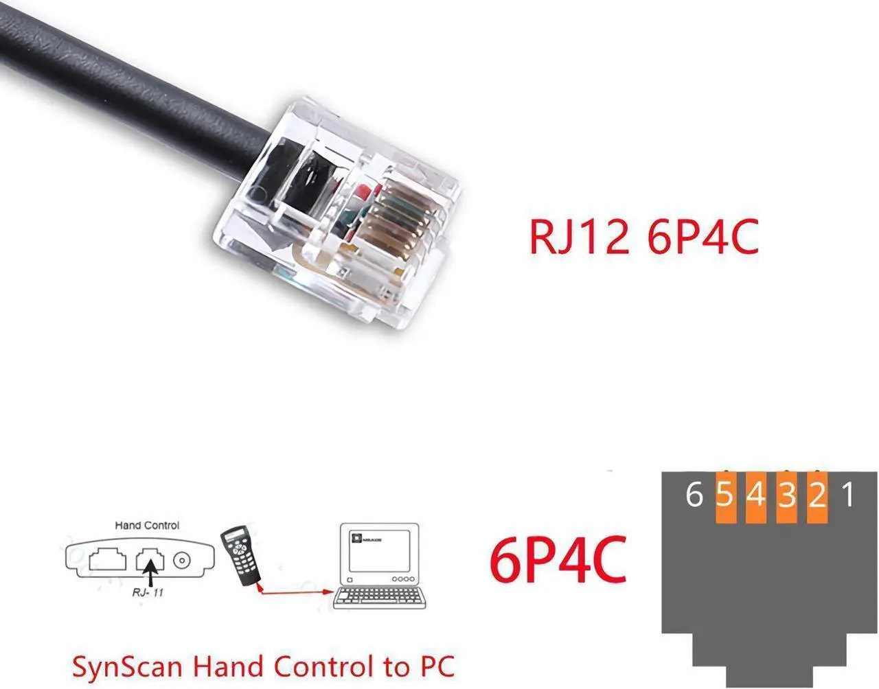 Alt view image 2 of 6 - USB RJ12 Upgrade cable Compatible with Skywatcher Telescope Synscan HC(Hand Controller),Connect Handset to PC,USB to RJ11/RJ12 6P4C Console Cable,6ft