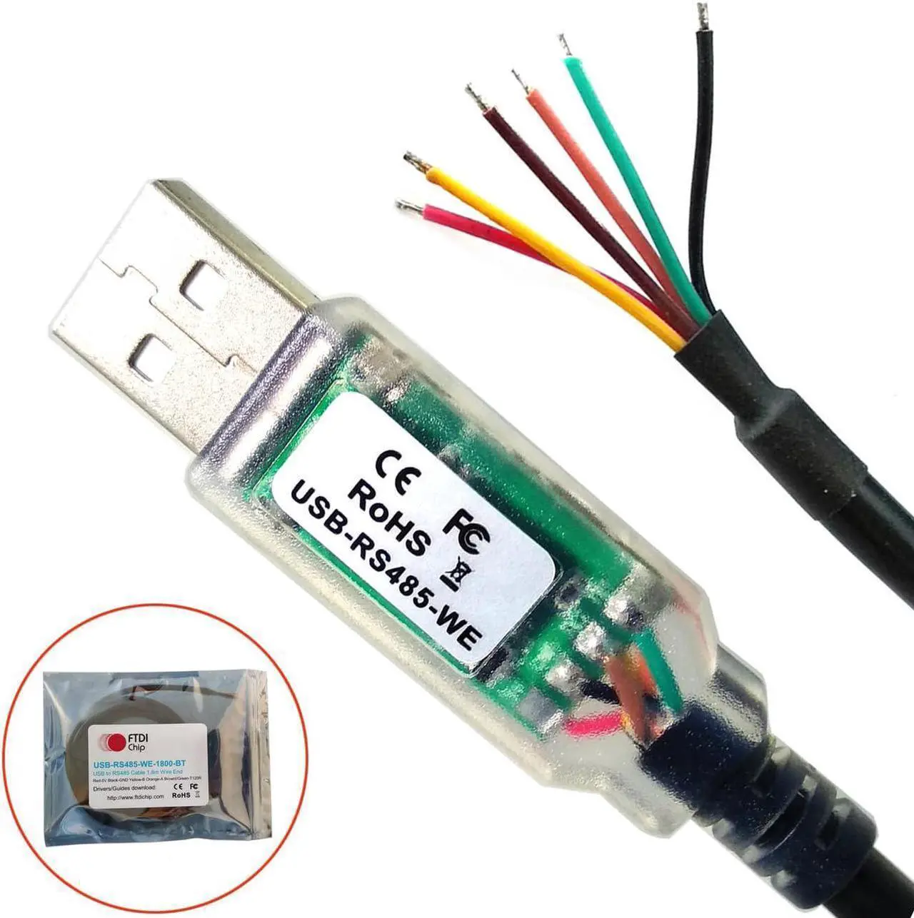 Alt view image 3 of 5 - FTDI USB-RS485-WE USB to RS485 Serial Converter Cable with TX/RX LEDs, Wire End,1.8m
