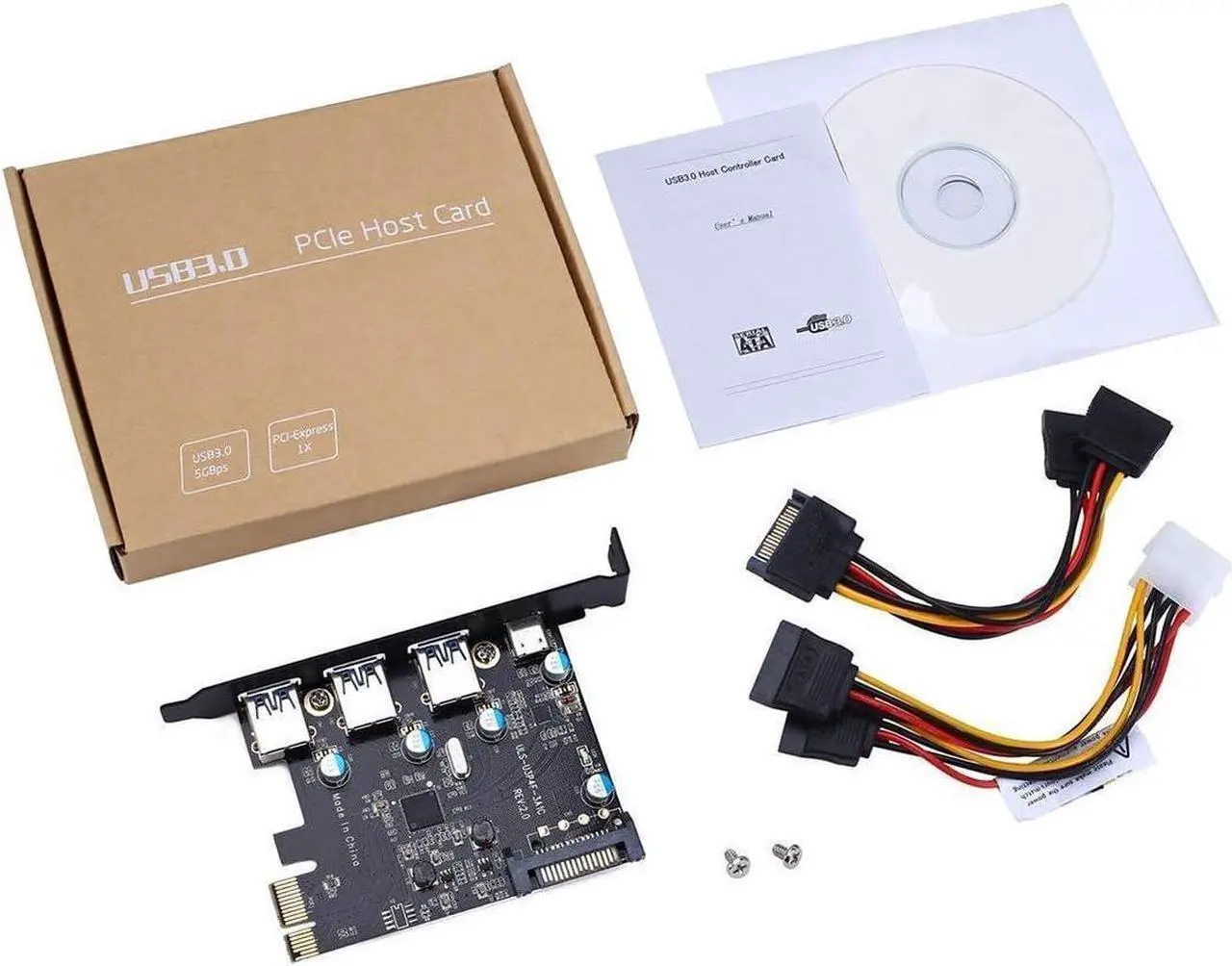 Alt view image 5 of 5 - PCI Express(PCIe) to USB 3.0 Type C +Type A Expansion Card,PCI-E to USB Add-on Cards with 4 Ports USB 15 Pin SATA Power Connector for Desktop PC