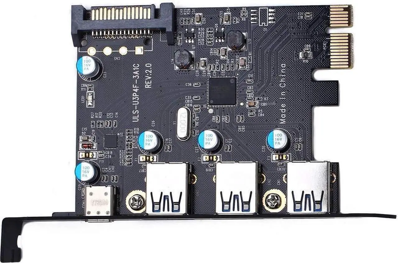 Alt view image 2 of 5 - PCI Express(PCIe) to USB 3.0 Type C +Type A Expansion Card,PCI-E to USB Add-on Cards with 4 Ports USB 15 Pin SATA Power Connector for Desktop PC