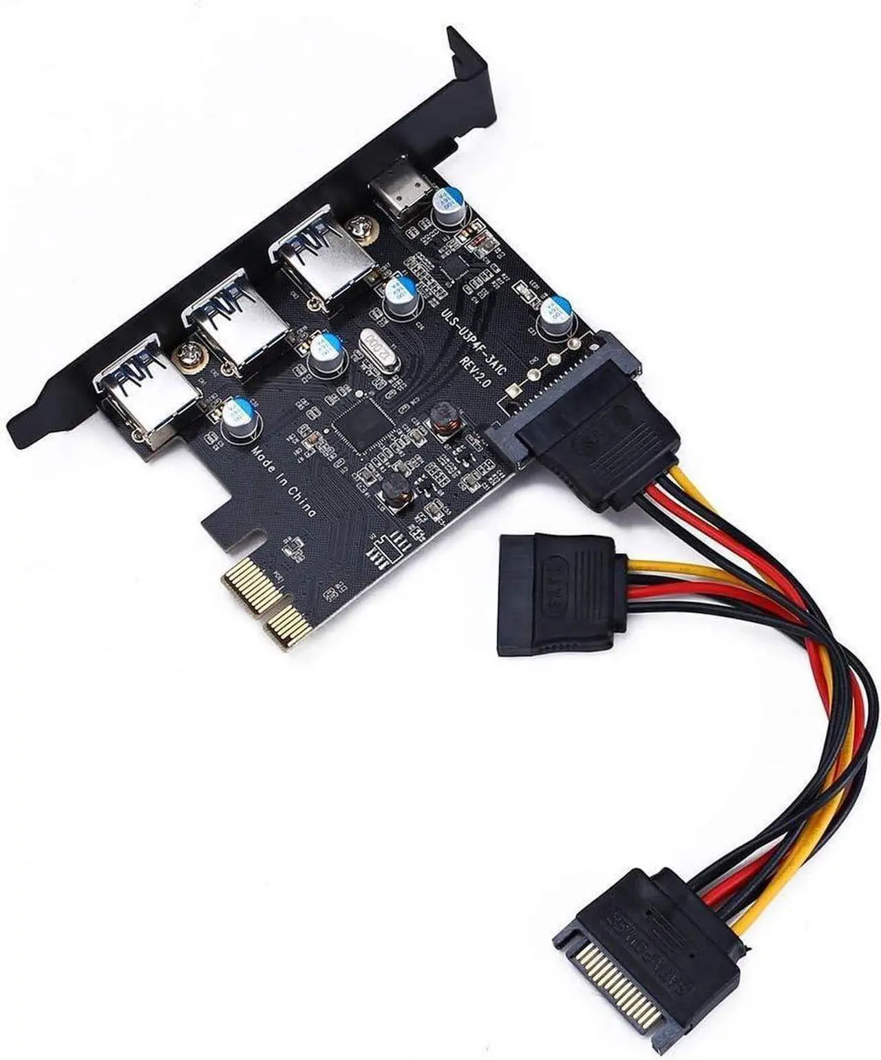 Alt view image 4 of 5 - PCI Express(PCIe) to USB 3.0 Type C +Type A Expansion Card,PCI-E to USB Add-on Cards with 4 Ports USB 15 Pin SATA Power Connector for Desktop PC