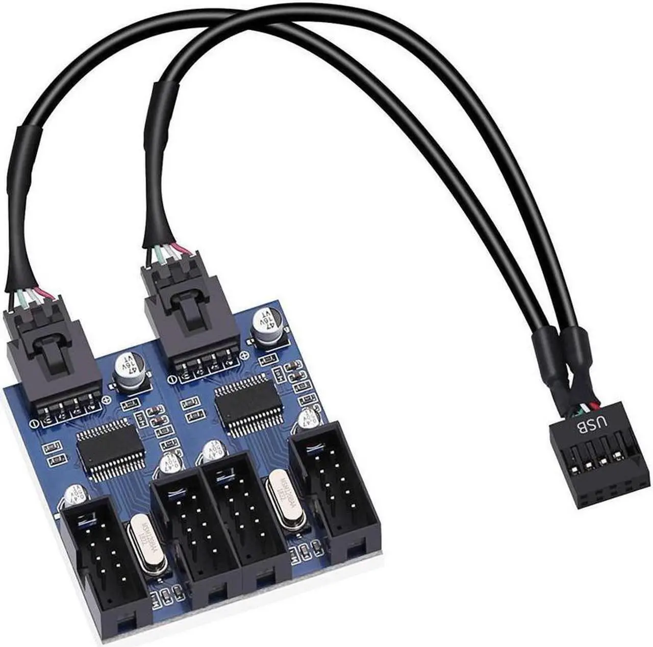 Main image of 4 in 1 Internal USB Splitter Cable, Electop 9 pin USB Header Male 1 to 4 Female Extension Connector Adapter, USB 2.0 HUB Connector Port Multiplier PWM Fan Splitter Cable (30cm/0.98ft)