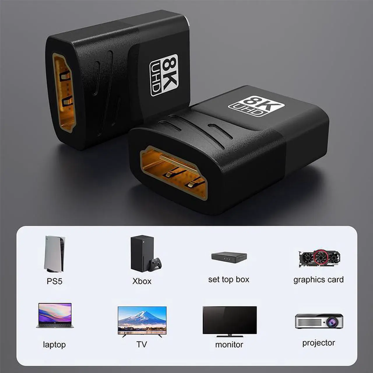 Alt view image 6 of 7 - 2-Pack HDMI Extender 8K HDMI 2.1 Female to Female Connector Cable Extension Adapter Coupler for PS4/3 TV Switch HDMI Extender