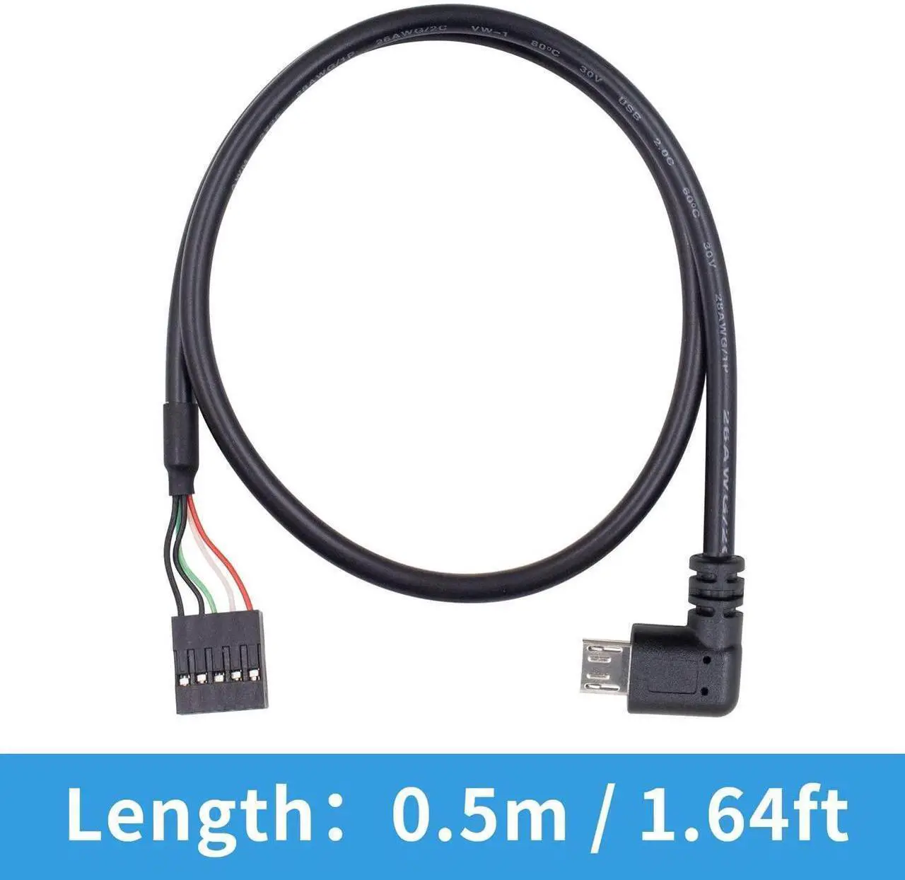 Alt view image 2 of 6 - USB Header to Micro USB Cable, 90 Degree Right Angled Micro USB Male to 9 Pin Motherboard Female Dupont Extended Cable 2 Pack 1.65Ft/50cm