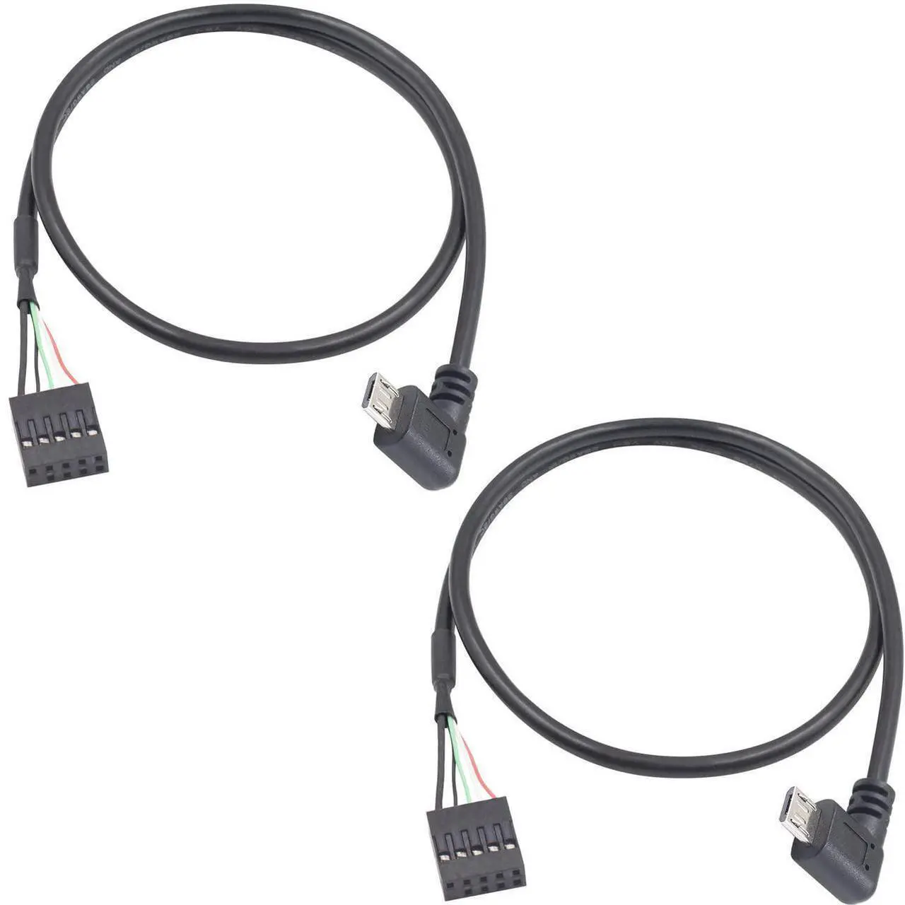 Main image of USB Header to Micro USB Cable, 90 Degree Right Angled Micro USB Male to 9 Pin Motherboard Female Dupont Extended Cable 2 Pack 1.65Ft/50cm