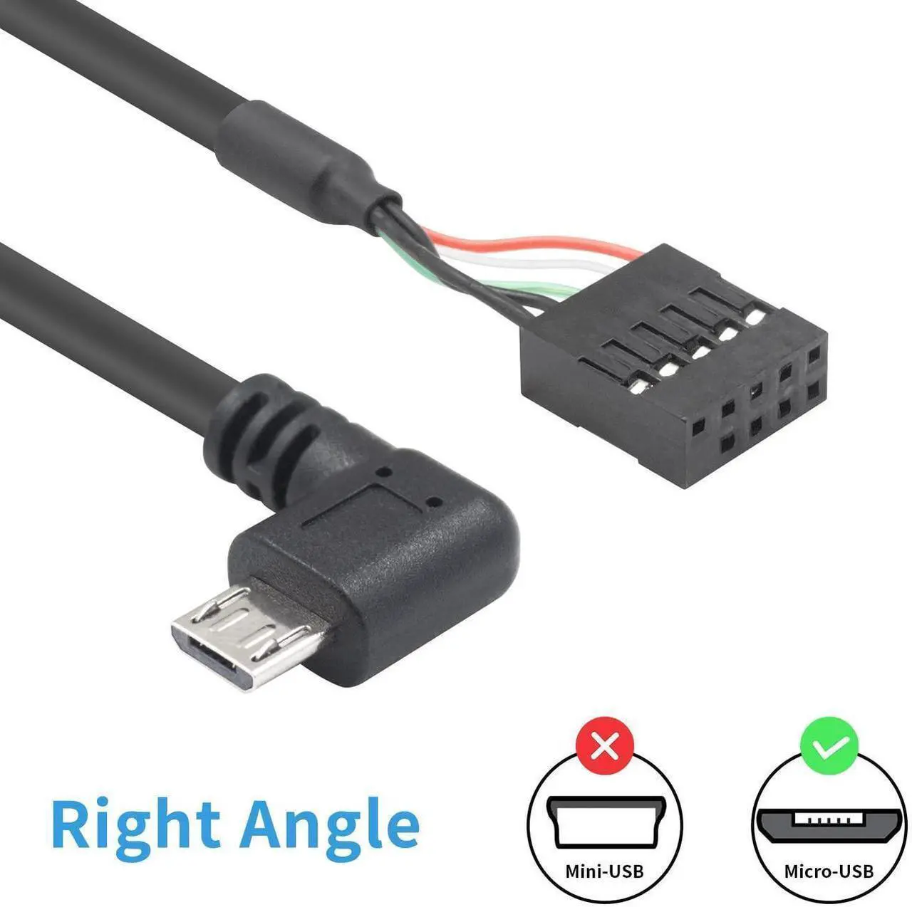Alt view image 5 of 6 - USB Header to Micro USB Cable, 90 Degree Right Angled Micro USB Male to 9 Pin Motherboard Female Dupont Extended Cable 2 Pack 1.65Ft/50cm