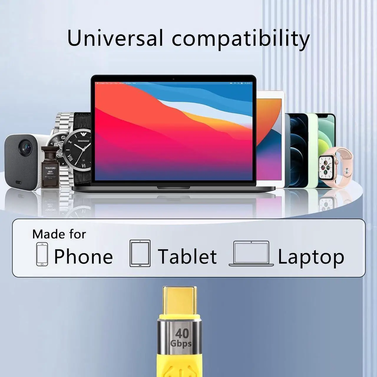 Alt view image 2 of 7 - 40Gbps USB4 Type C Extension Cable 100W PD Fast Charging 8K USB C to USB C Flat Slim FPC Data Cable for Laptop & Phone (Male to Male)