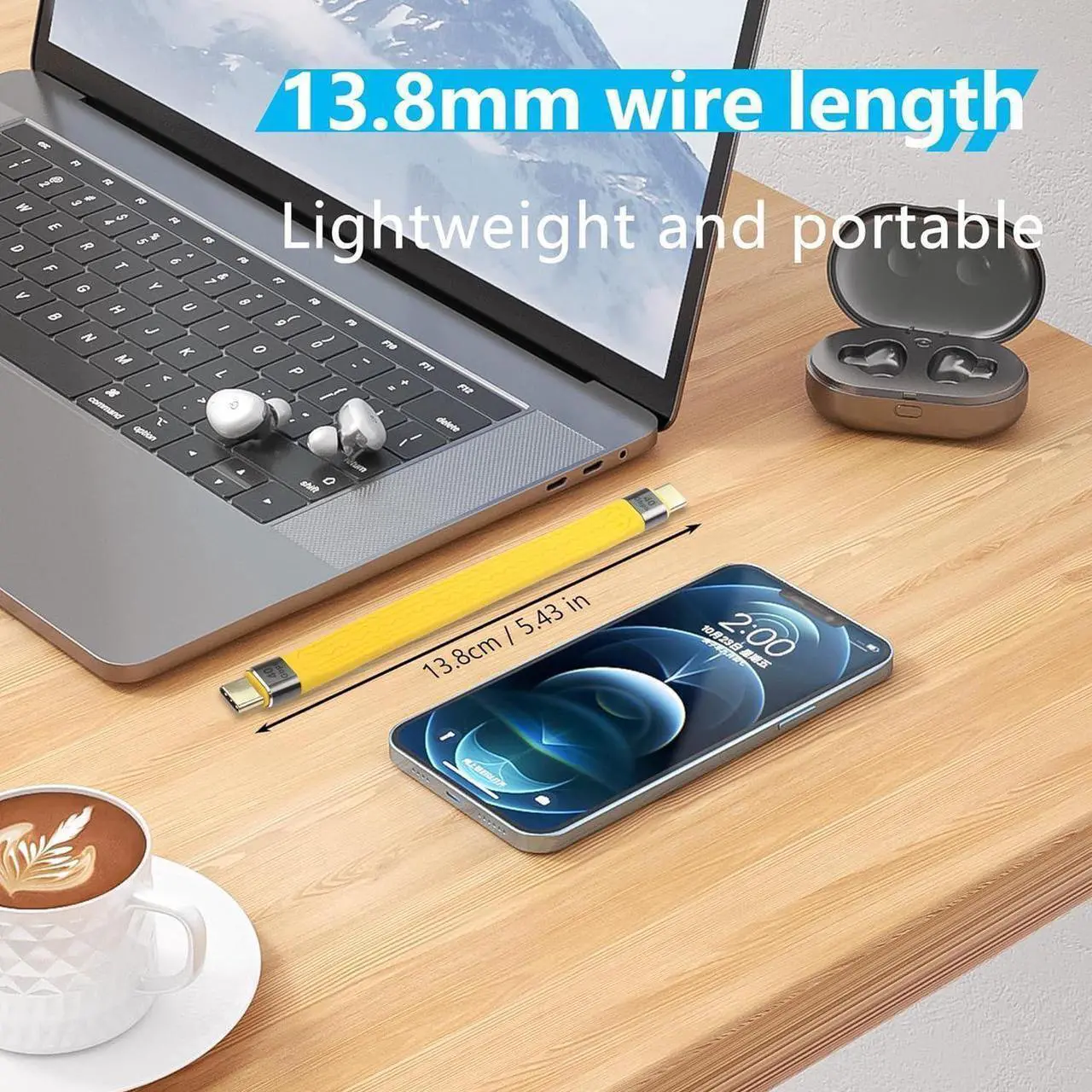 Alt view image 3 of 7 - 40Gbps USB4 Type C Extension Cable 100W PD Fast Charging 8K USB C to USB C Flat Slim FPC Data Cable for Laptop & Phone (Male to Male)